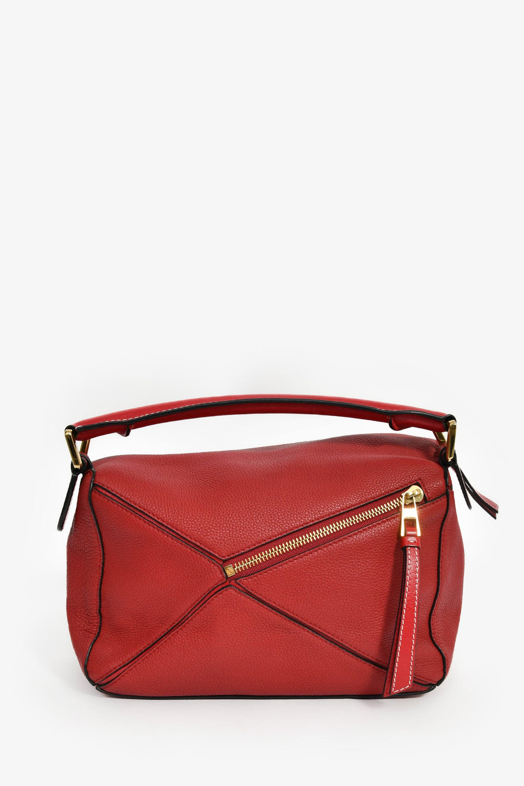 Loewe Red Leather Small Puzzle Bag with Strap