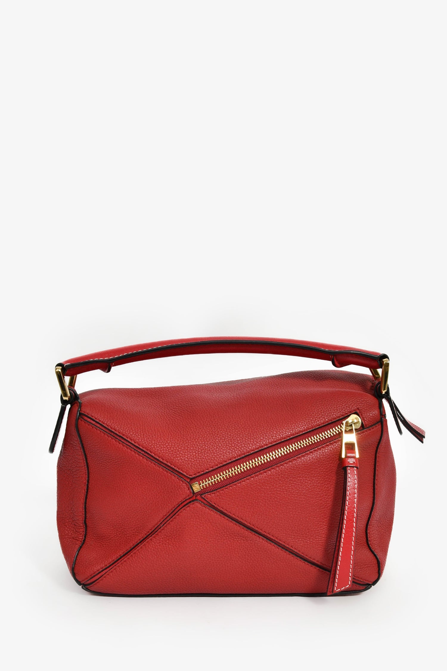 Loewe Red Leather Small Puzzle Bag with Strap