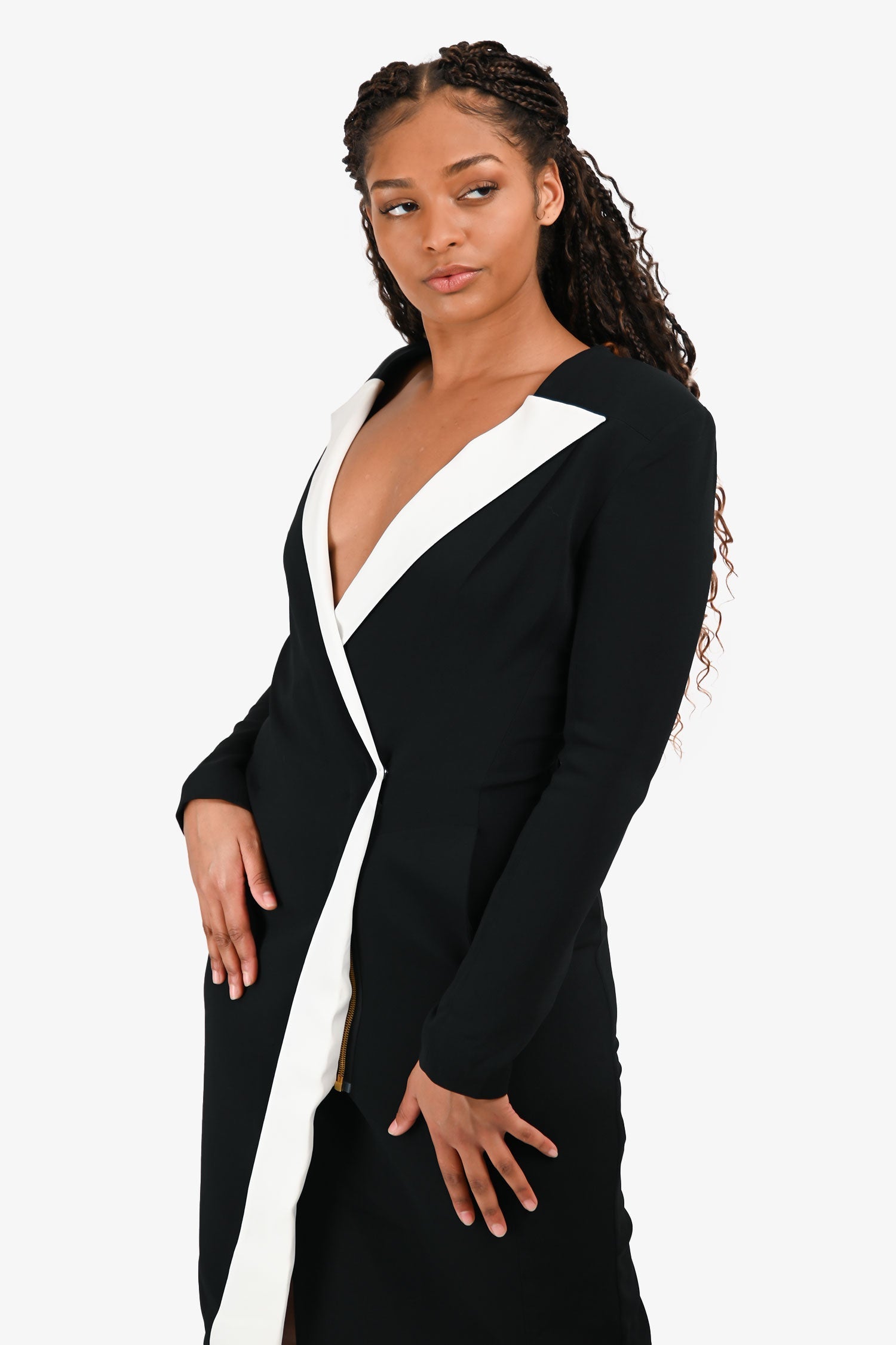 Roland Mouret Black/White Collared Long Sleeve Knee Length Dress Size 6