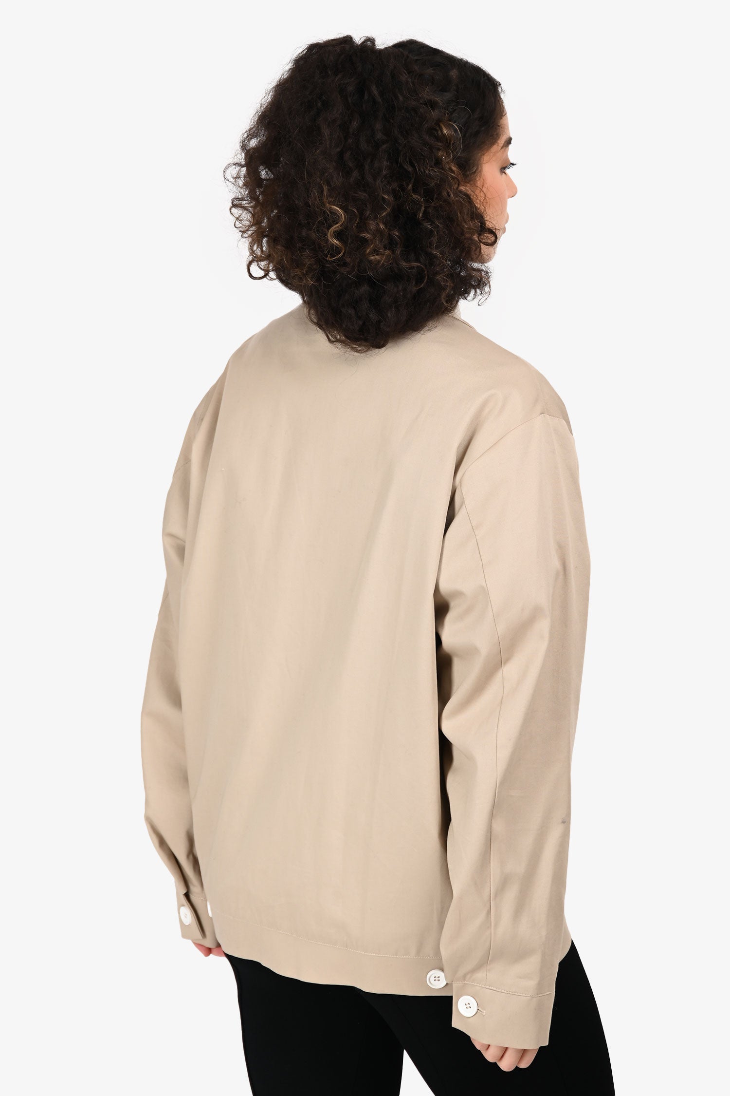 GCDS Beige Cotton Logo Zip-Up Jacket Size M