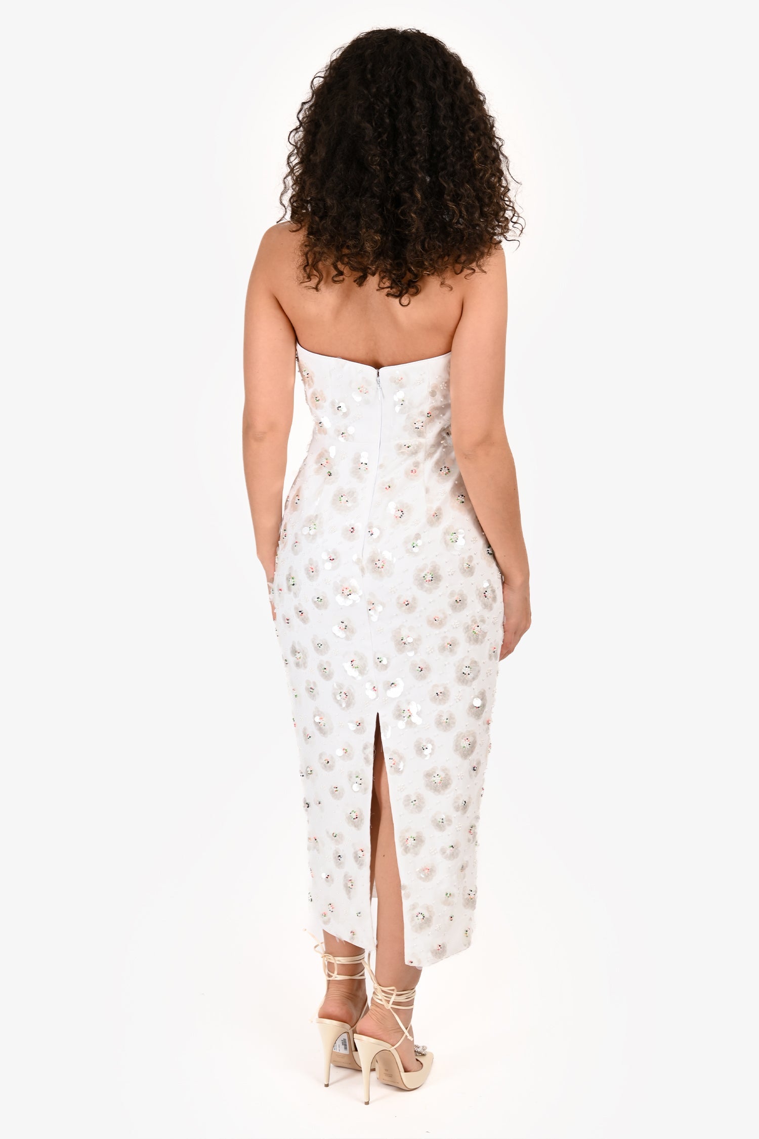 Milly White Strapless Flower Sequin Maxi Dress Size 6
