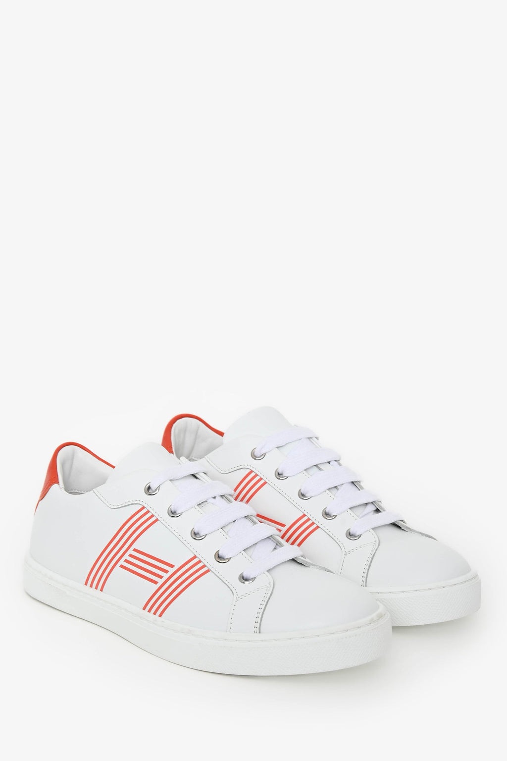 Hermès White/Orange Leather 'Avantage' Sneakers Size 37