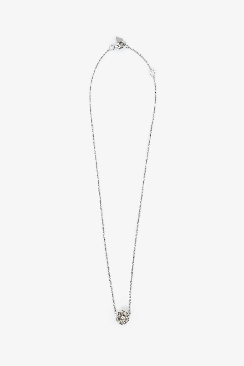 Piaget 18K White Gold .23ct Diamond Rose Pendant Necklace