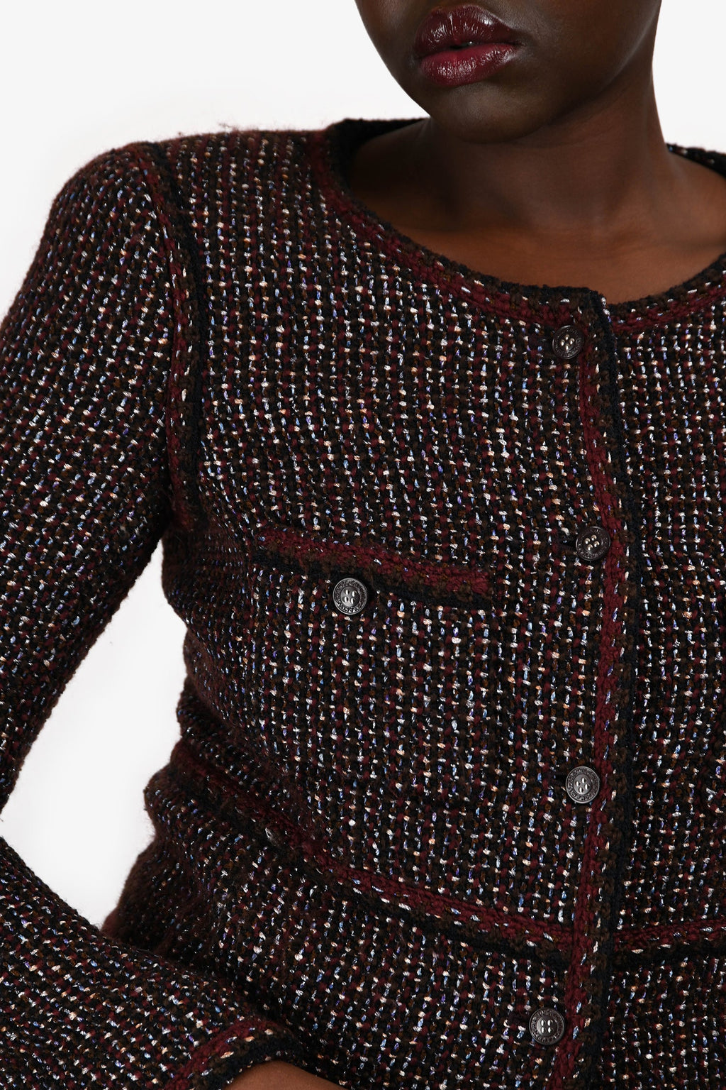 Pre-Loved Chanel™ 2002 Burgundy Wool Tweed Jacket Size 40