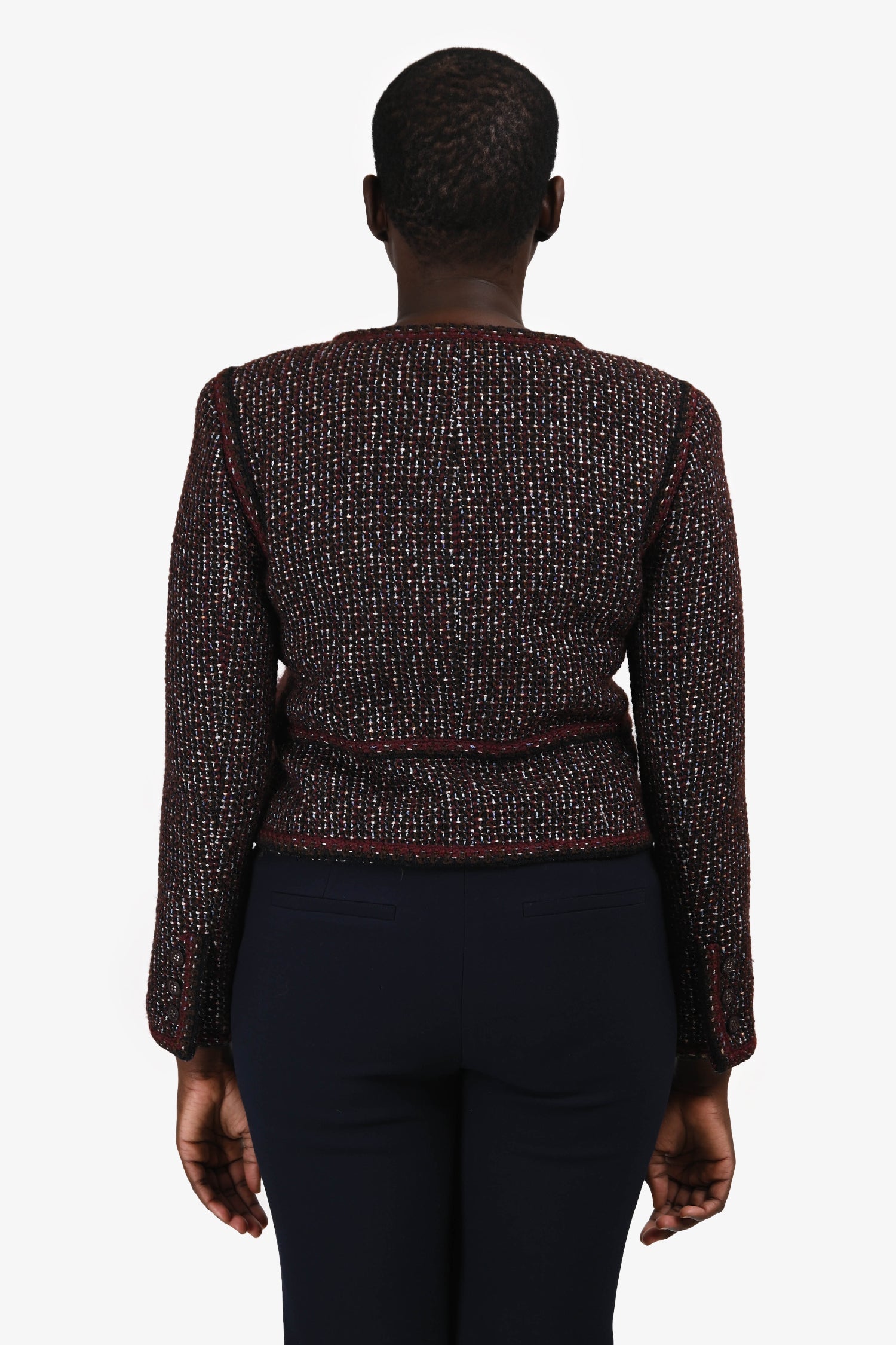 Pre-Loved Chanel™ 2002 Burgundy Wool Tweed Jacket Size 40