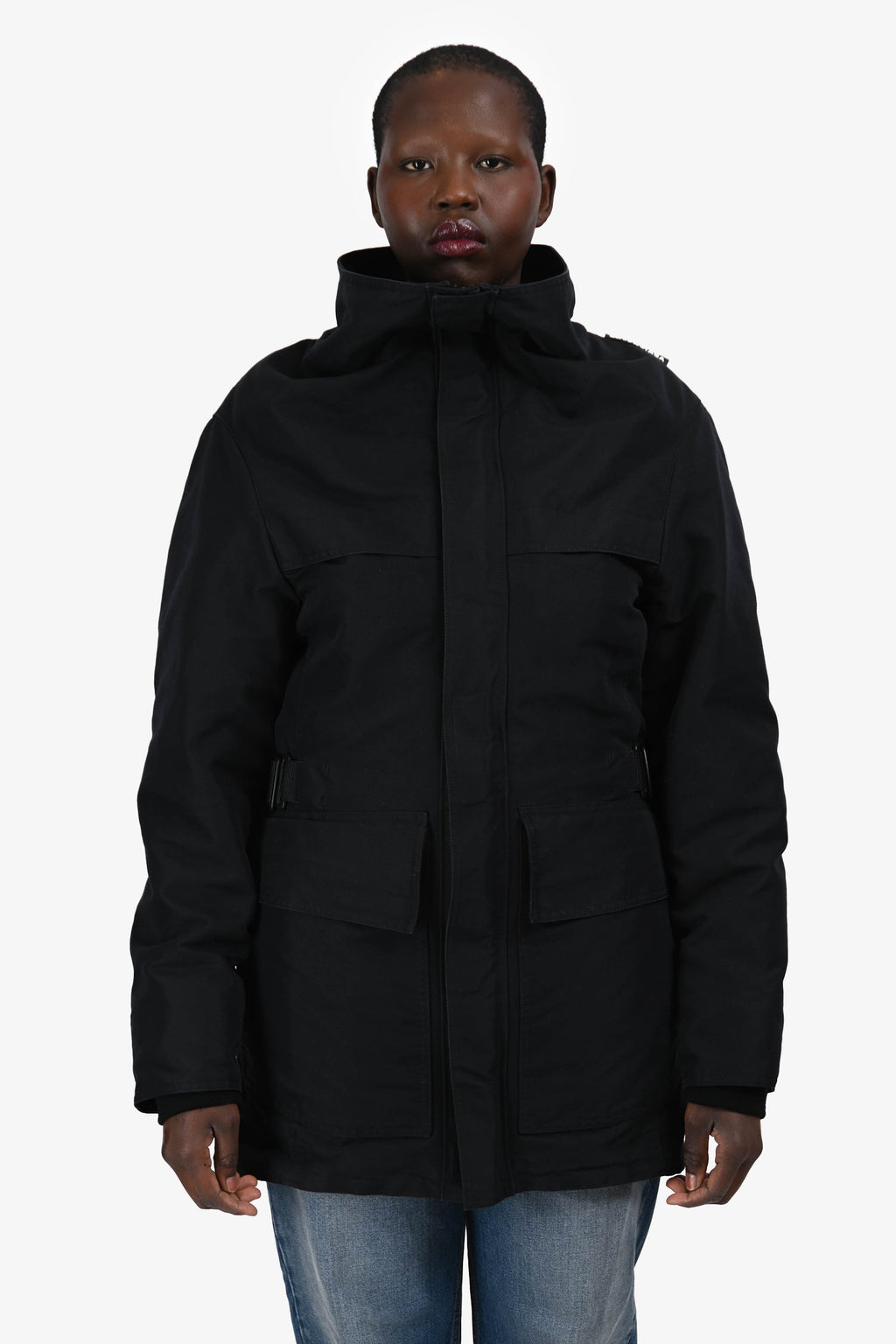 Balenciaga Black Cotton Blend Multi Pocket Cargo Jacket Size 48