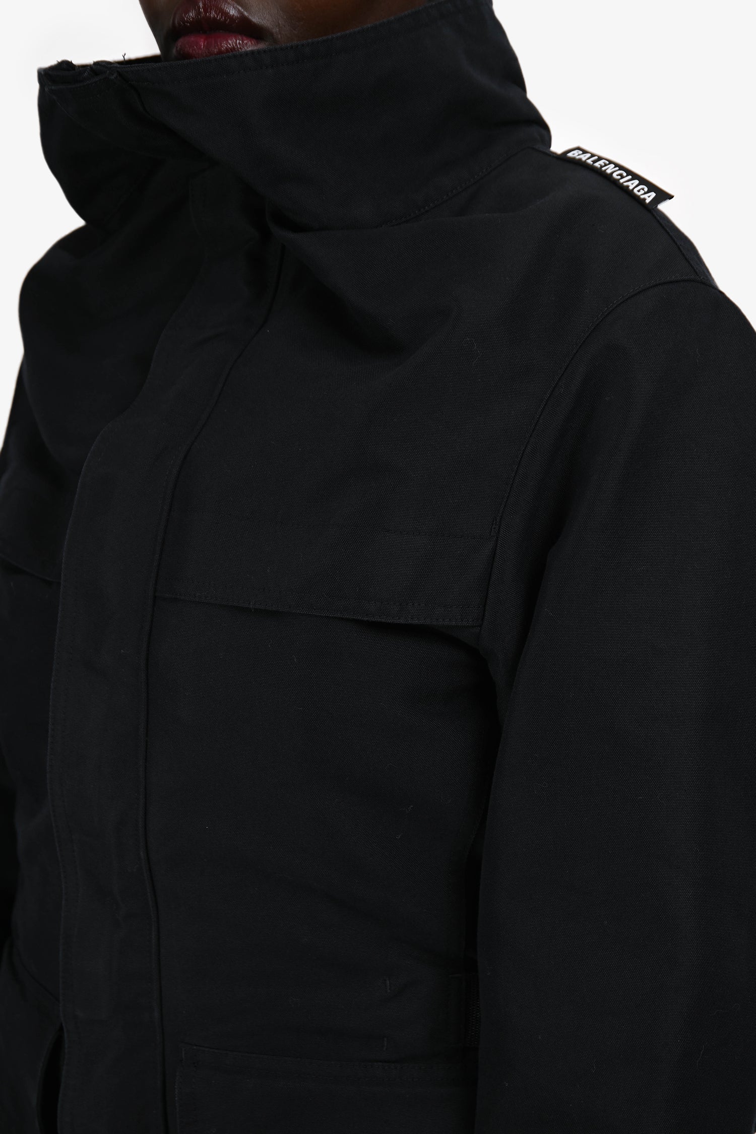 Balenciaga Black Cotton Blend Multi Pocket Cargo Jacket Size 48