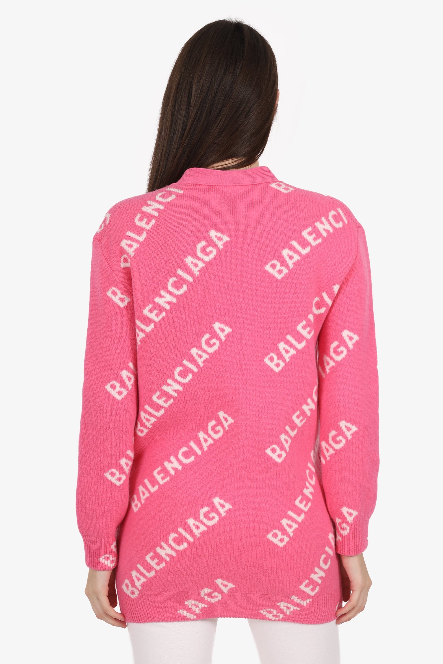 Balenciaga Pink Wool Logo All Over igan Size XS