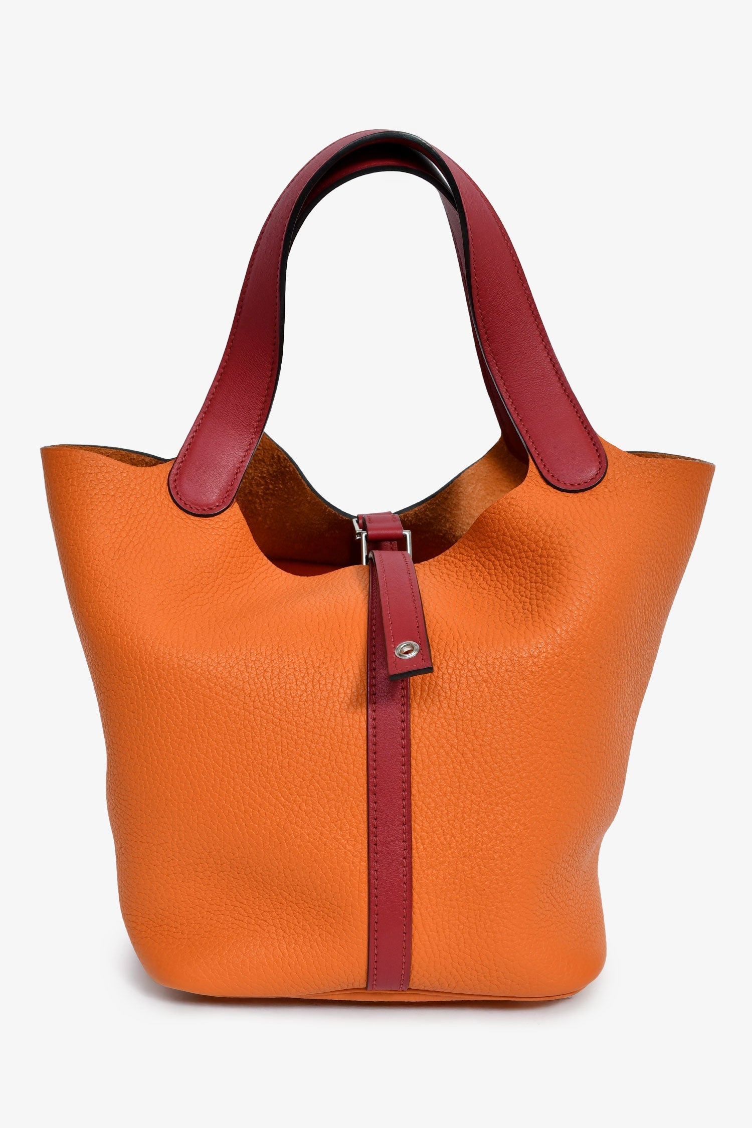 Hermès 2016 Orange Clemence Rouge Swift Bicolour Leather Picotin 22