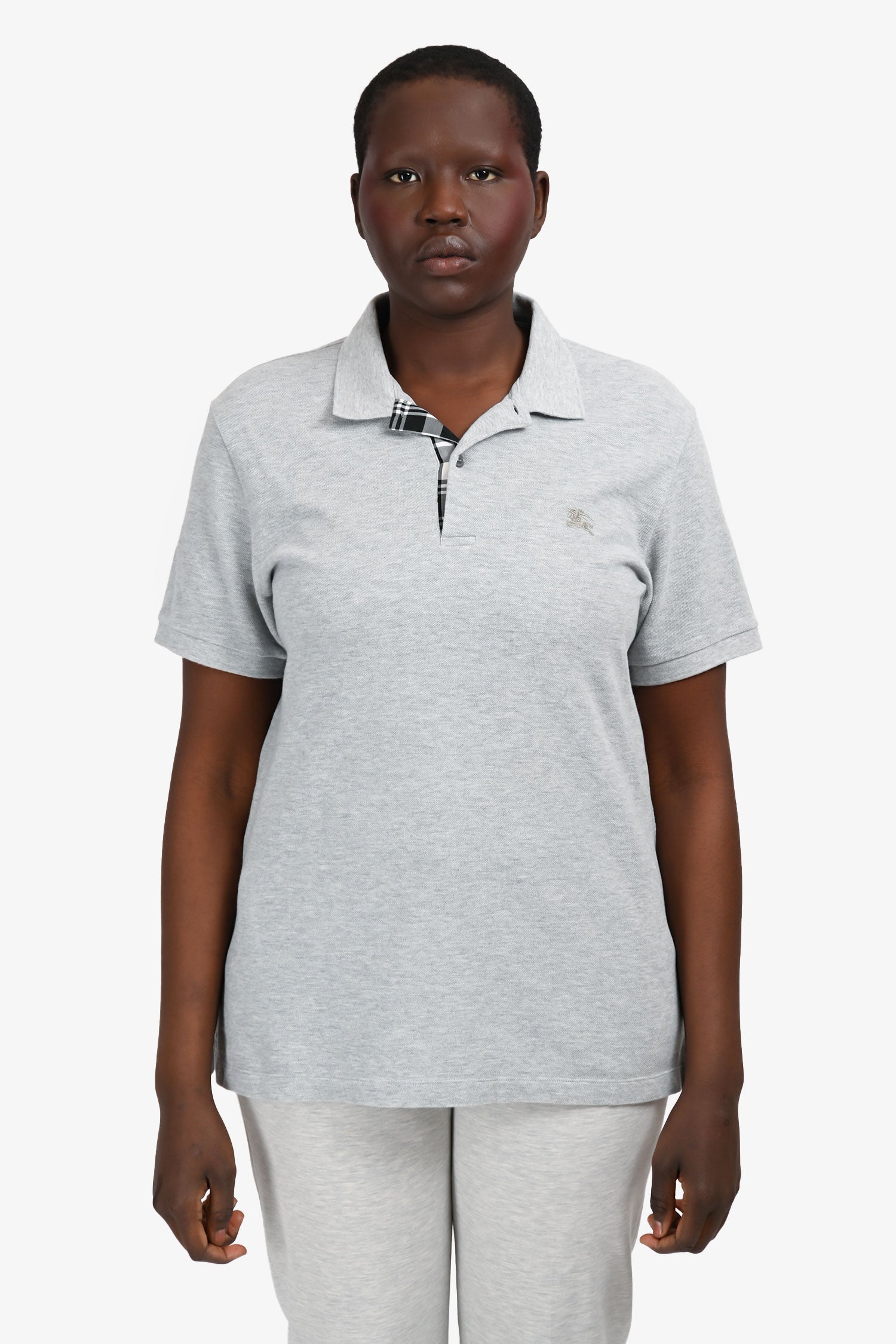 Burberry London Grey Cotton Polo T-Shirt Size L Mens