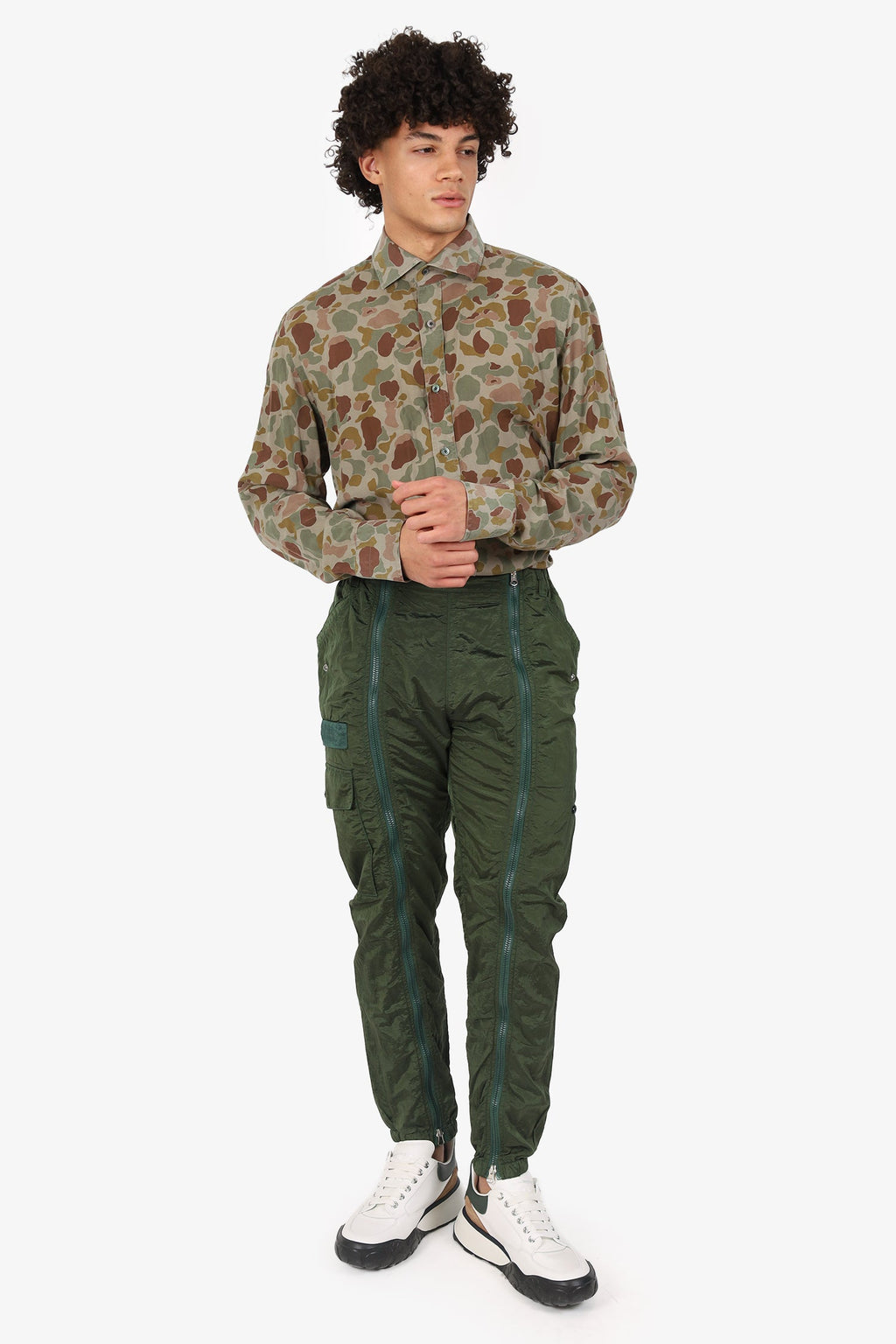 Stone Island Green Nylon Cargo Zip Front Pants Size 30
