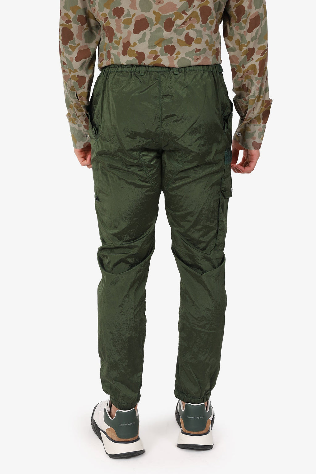 Stone Island Green Nylon Cargo Zip Front Pants Size 30
