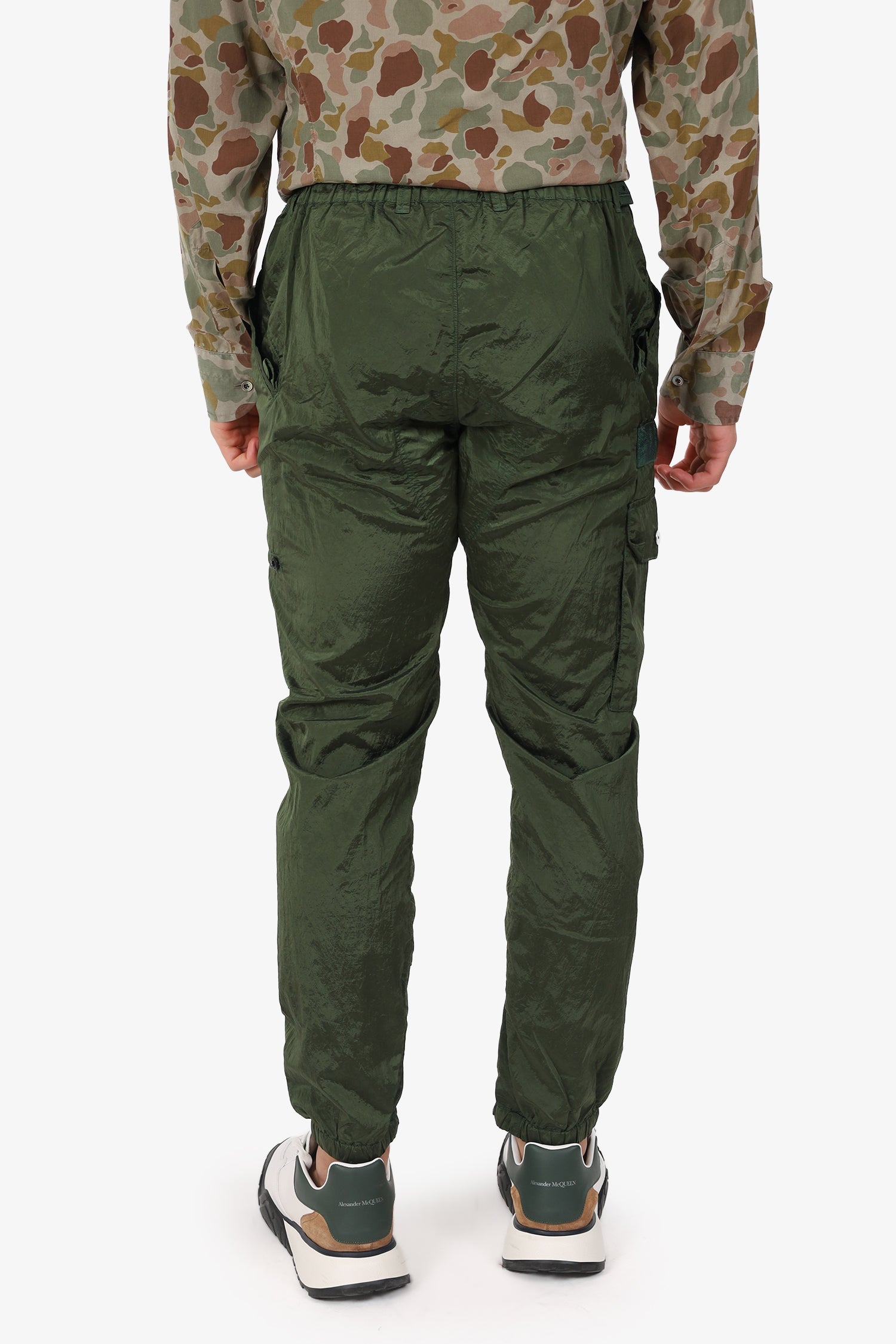 Stone Island Green Nylon Cargo Zip Front Pants Size 30