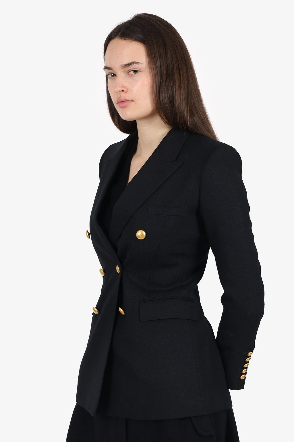 Saint Laurent Black Wool Double Breasted Blazer Size 36