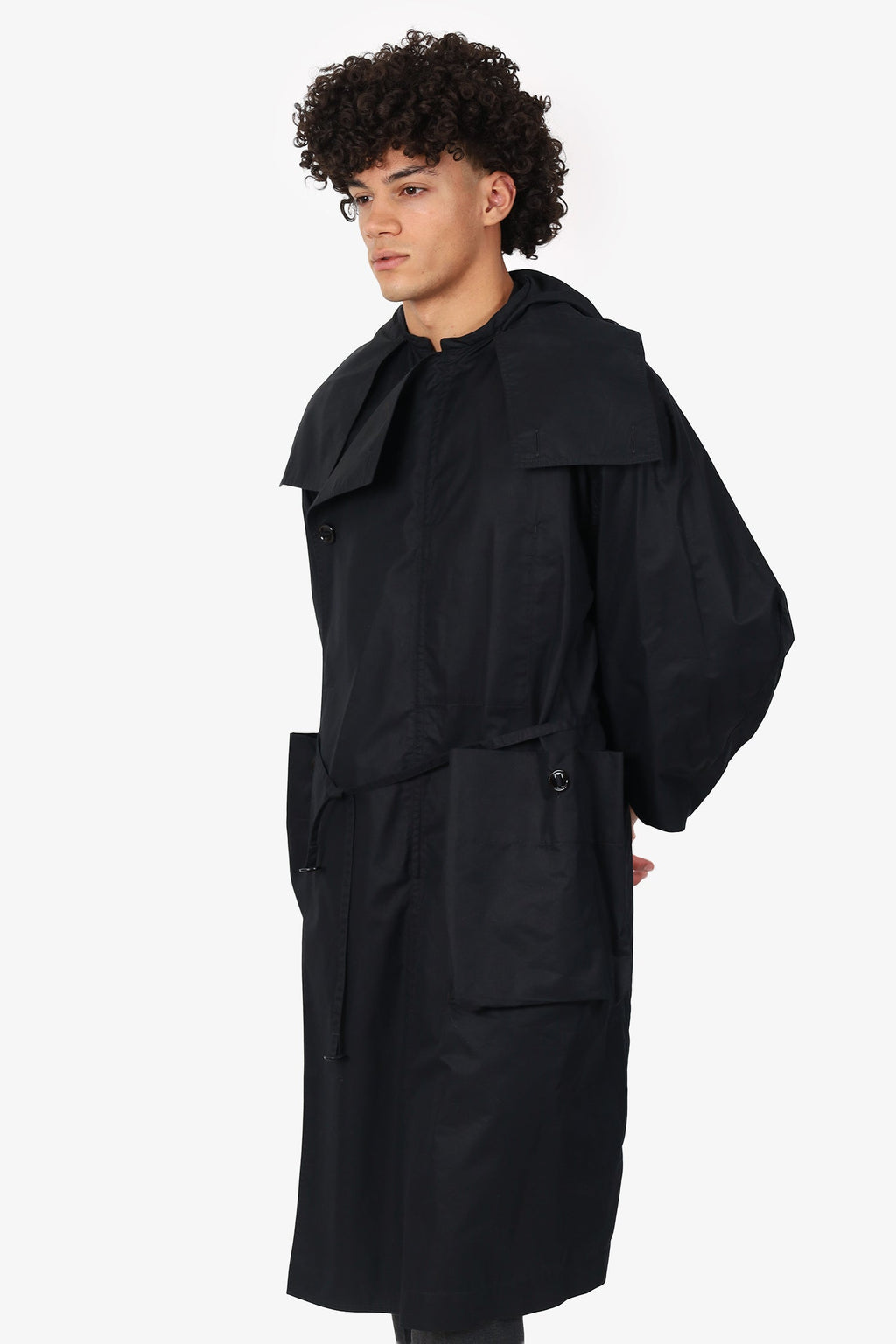 Lemaire Black Cotton Light Hooded Trench Coat Size S Mens