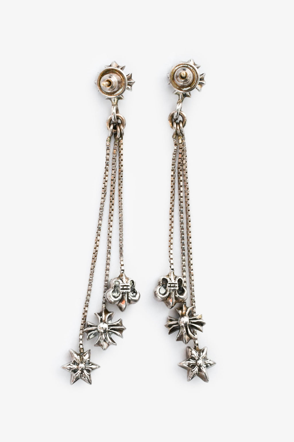 Chrome Hearts Silver Motifs 3 Charm Drop Earrings