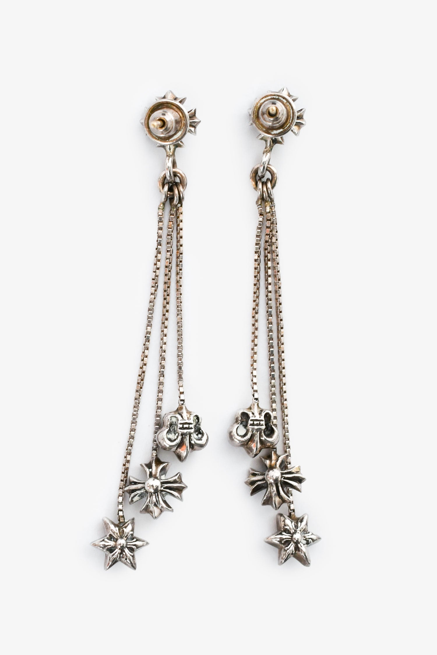 Chrome Hearts Silver Motifs 3 Charm Drop Earrings