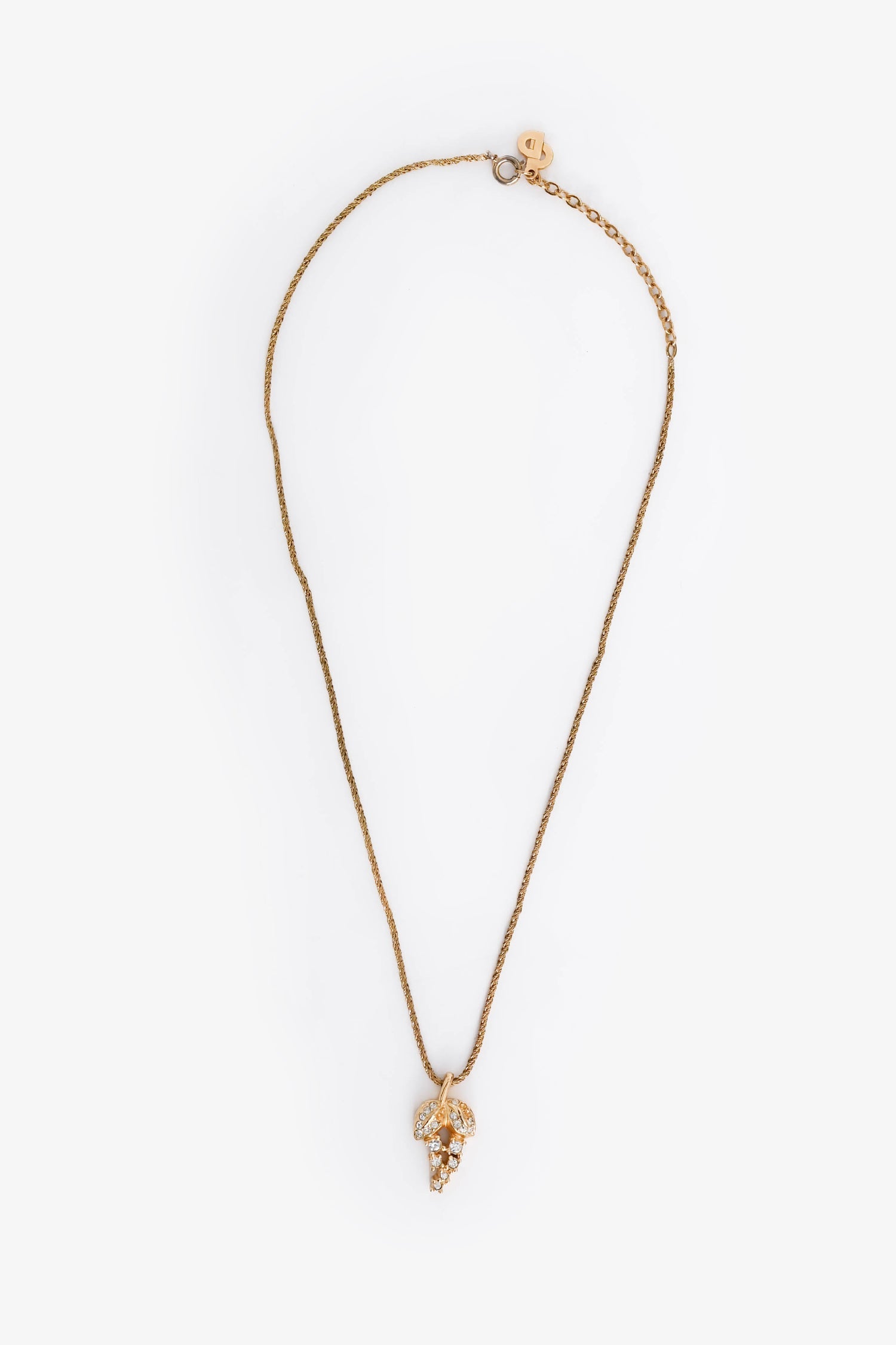 Christian Dior Vintage Gold Tone Metal Crystal Embellished Foliage Necklace