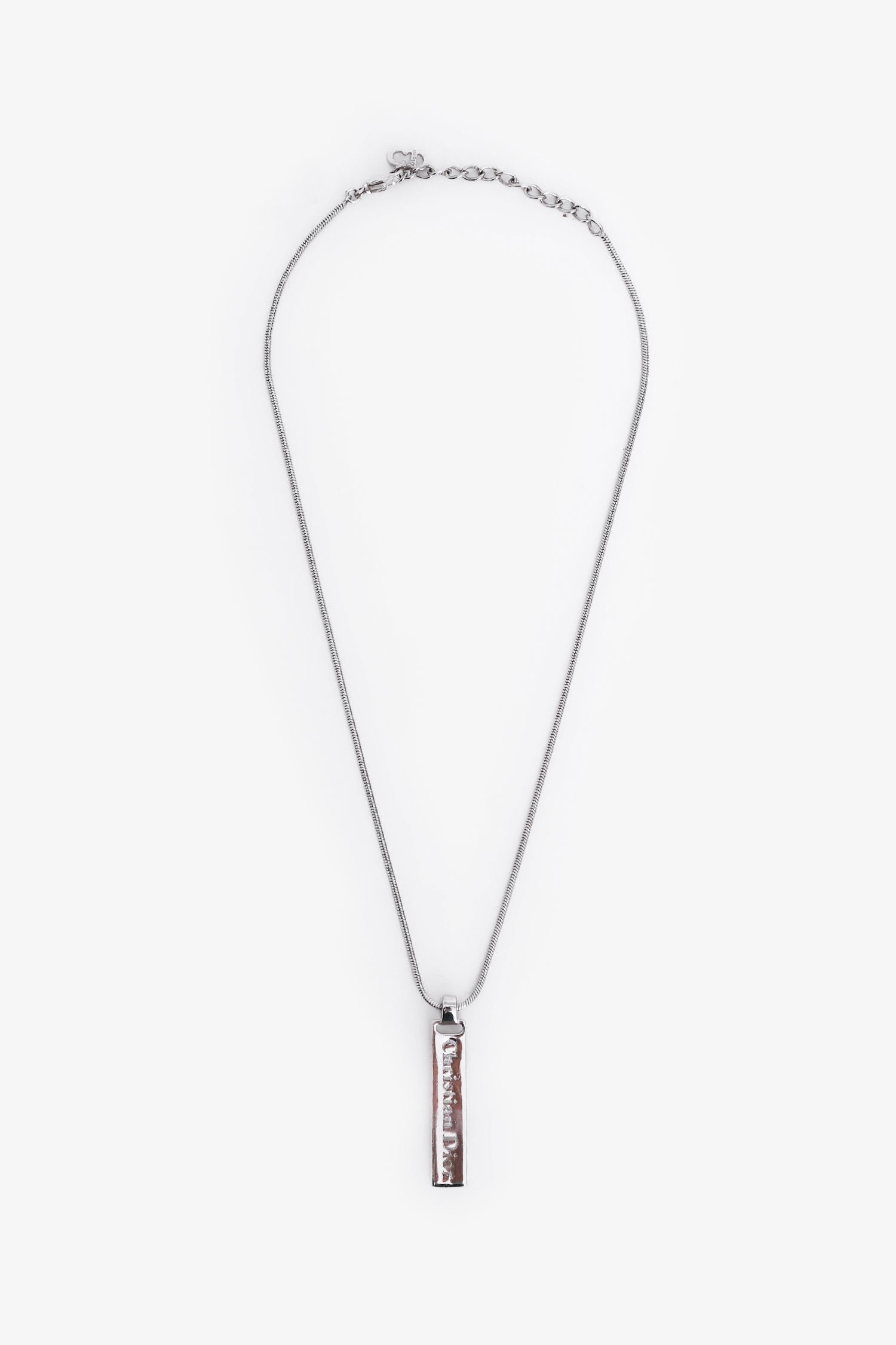 Christian Dior Silver Tone Metal Logo Plaque Pendant Necklace