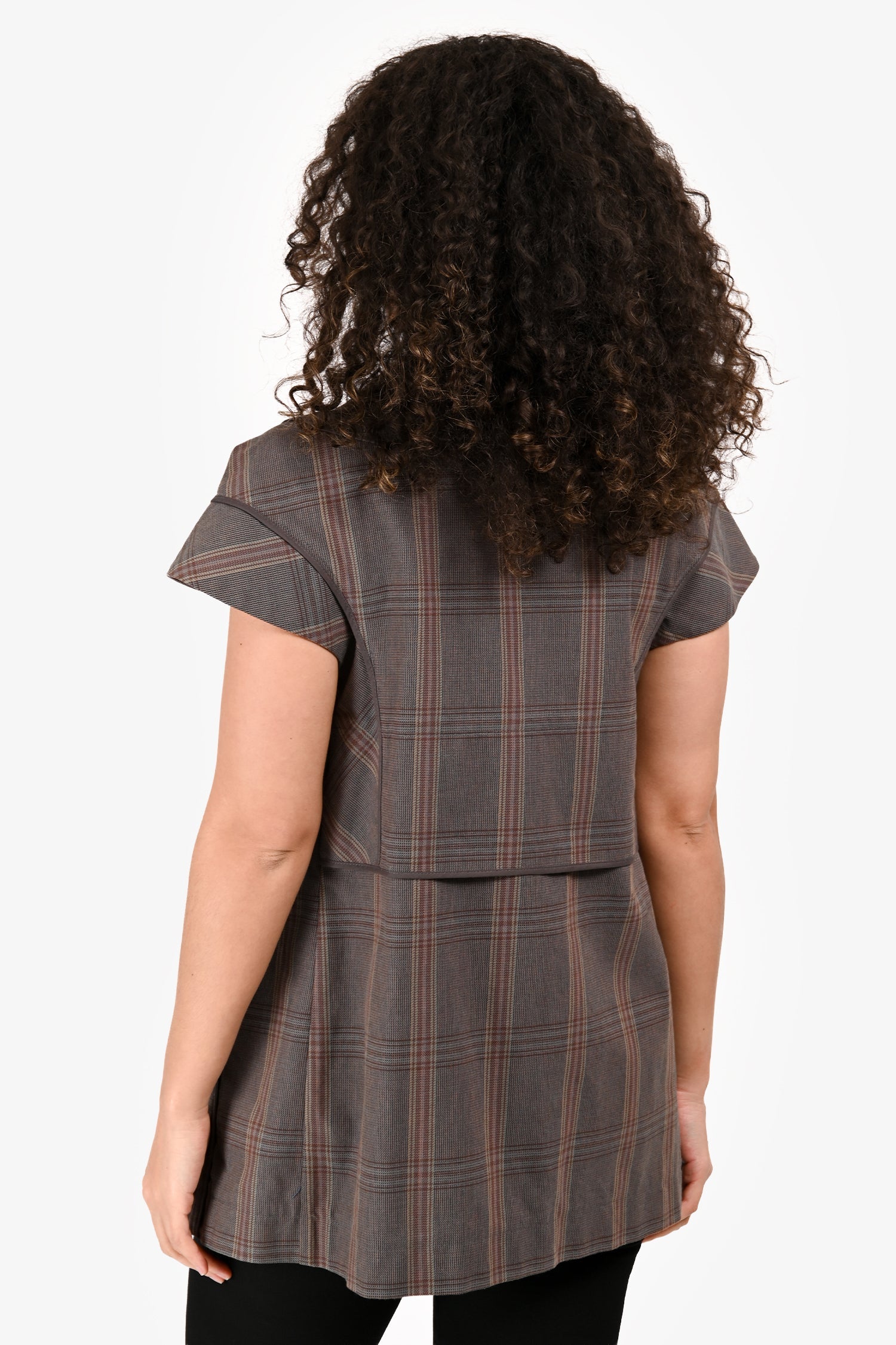 Marni Grey Plaid Sweetheart Neckline Cap Sleeve Top Size 38