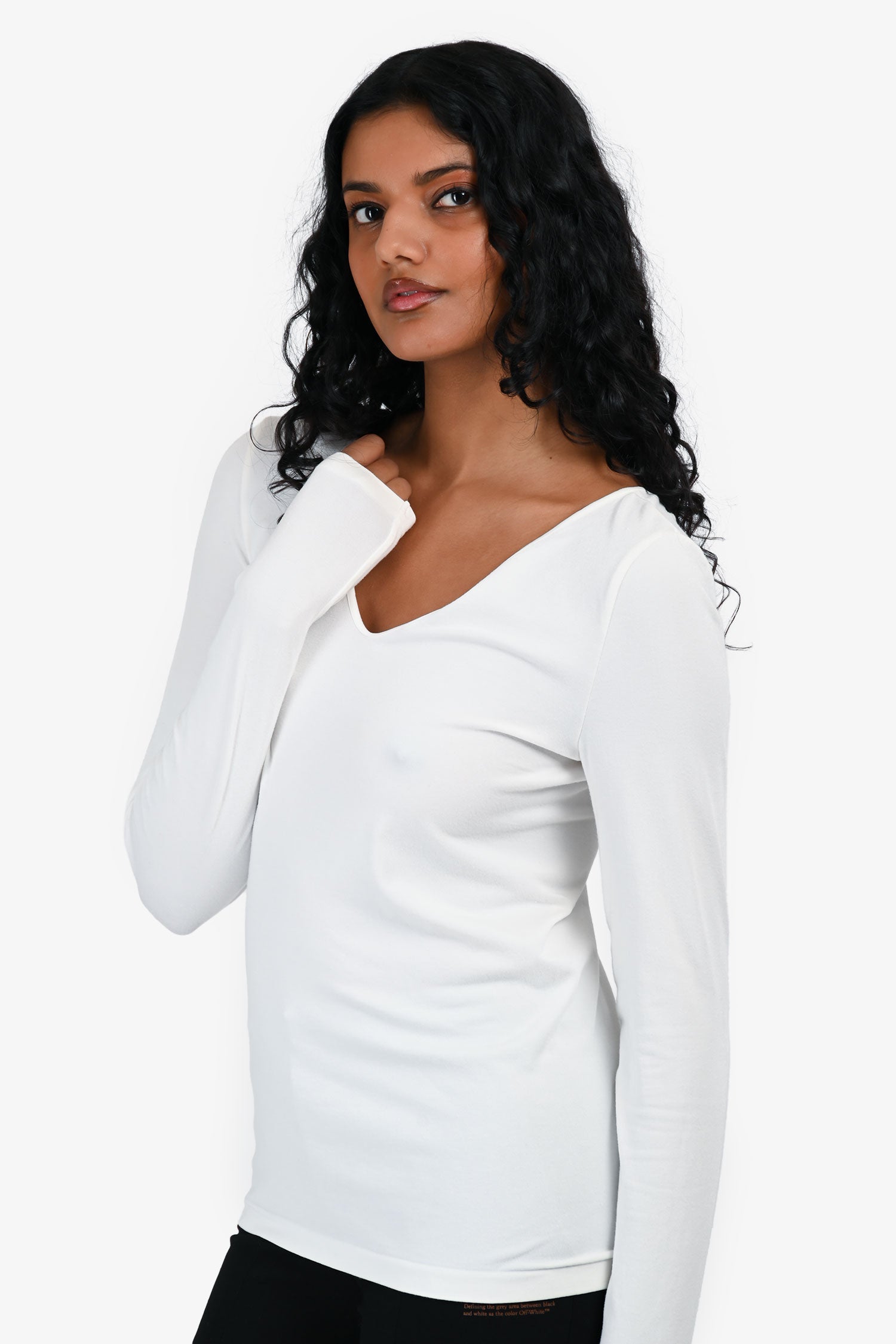 Wolford White V-Neck Long Sleeve Top Size S