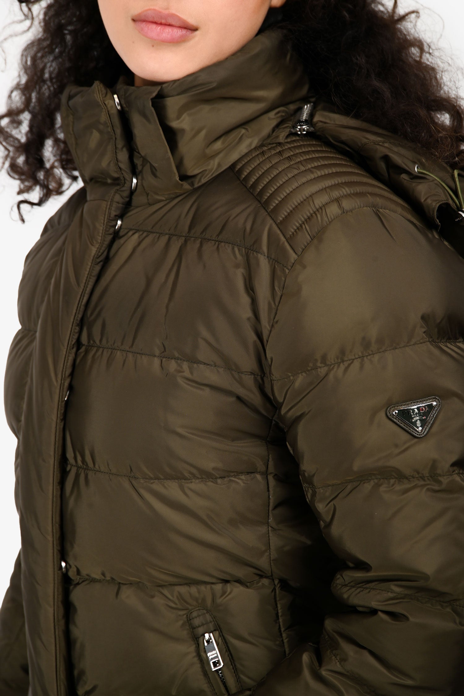 Prada 2015 Khaki Green Nylon Puffer Jacket Size 44