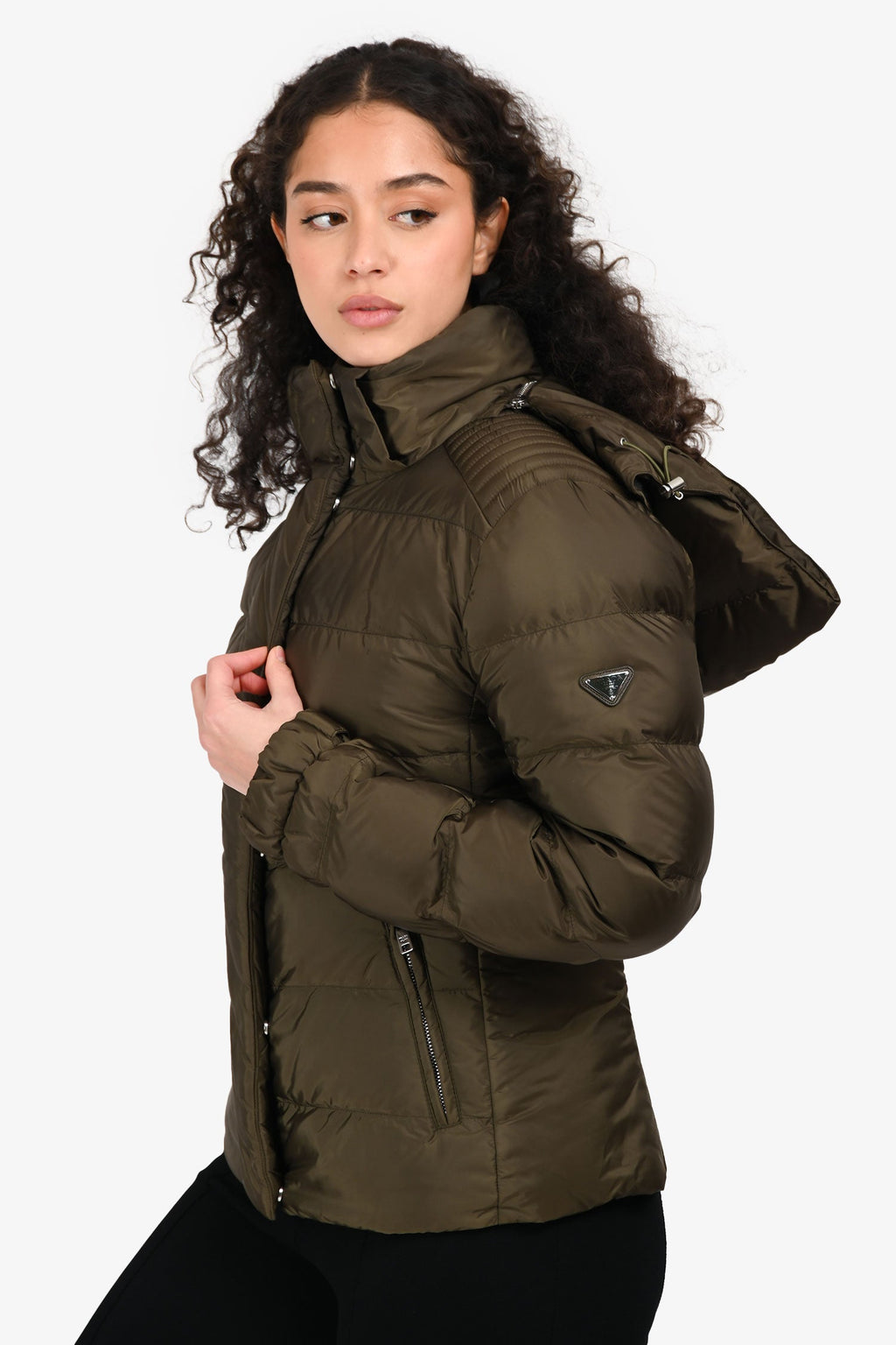 Prada 2015 Khaki Green Nylon Puffer Jacket Size 44