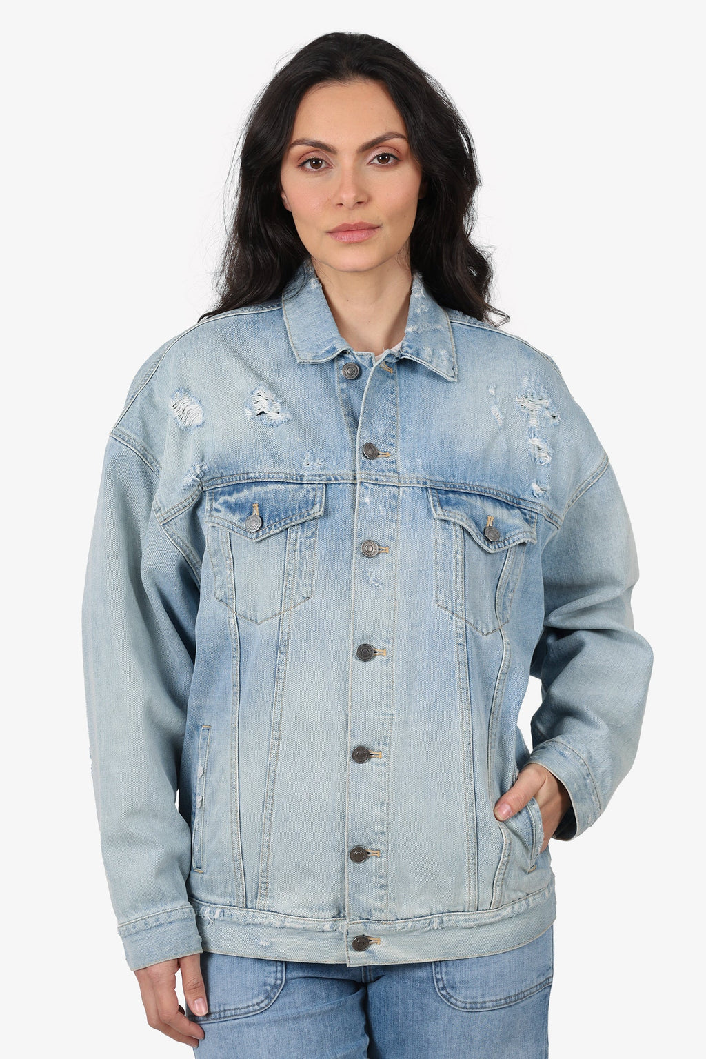 Givenchy Blue Distressed Denim Jean Jacket Size 34