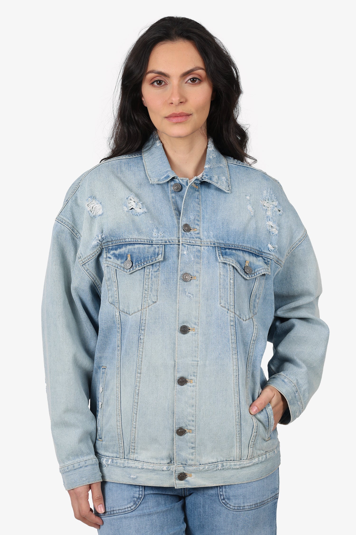 Givenchy Blue Distressed Denim Jean Jacket Size 34