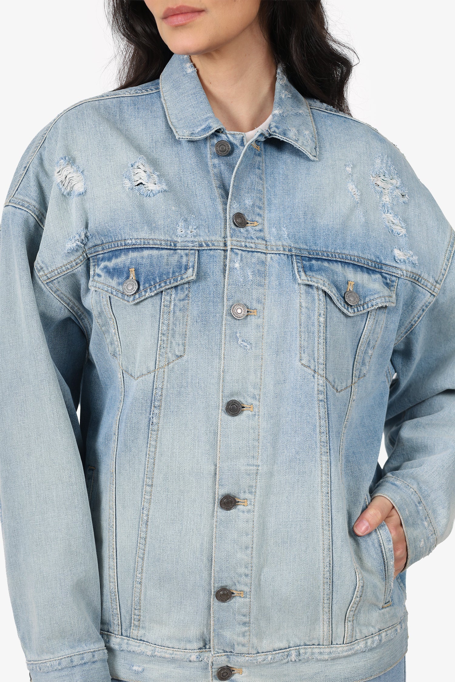 Givenchy Blue Distressed Denim Jean Jacket Size 34