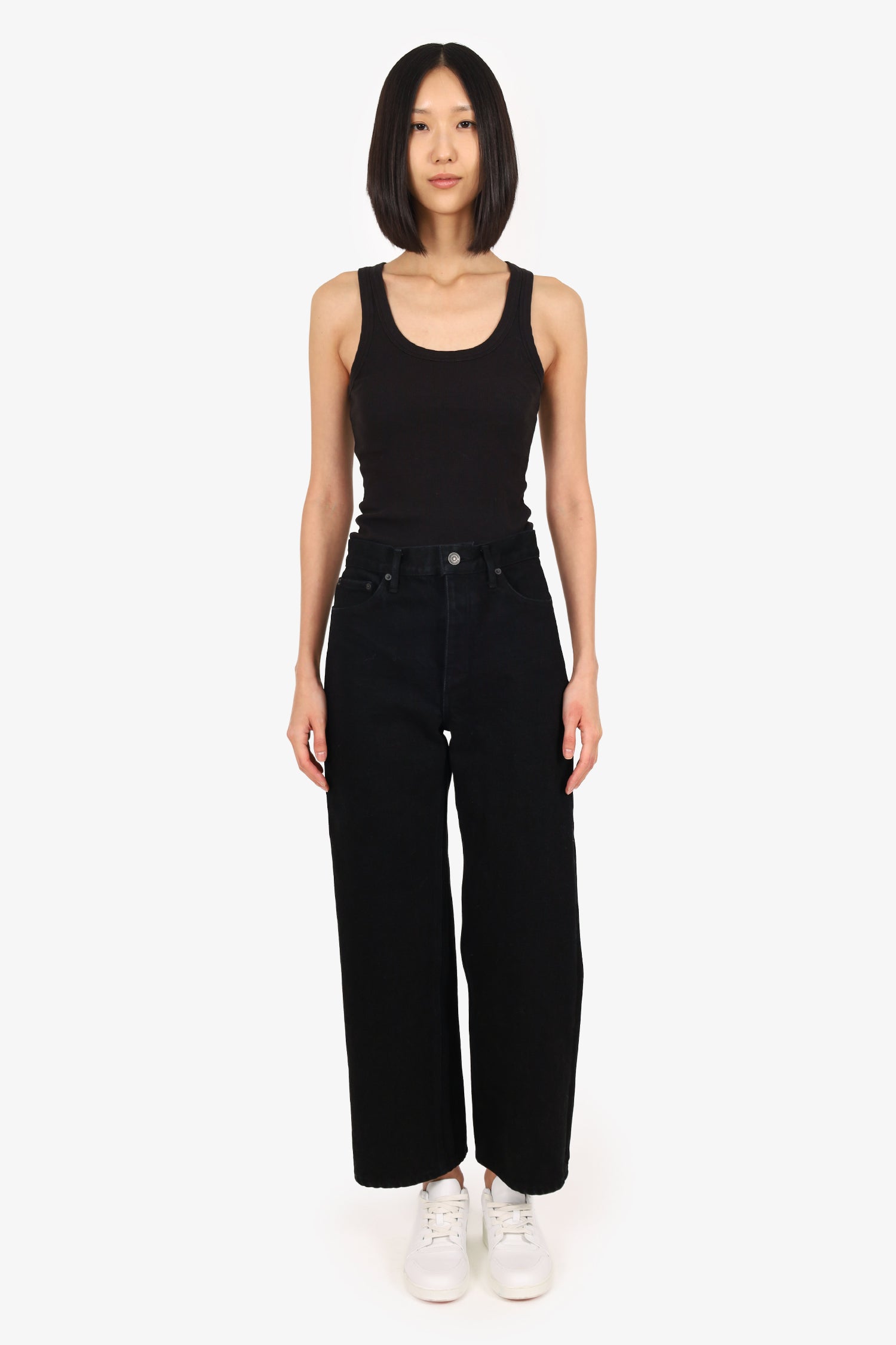 Balenciaga Black Denim Ankle Cut Wide Leg Jeans Size 24