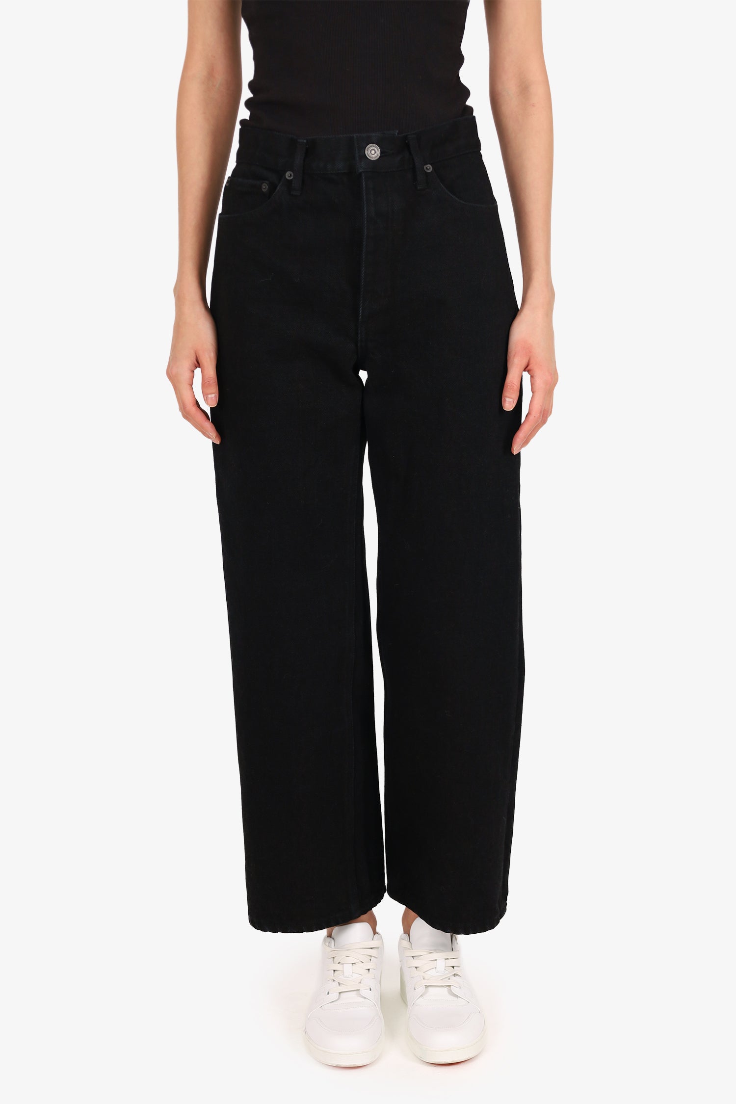 Balenciaga Black Denim Ankle Cut Wide Leg Jeans Size 24