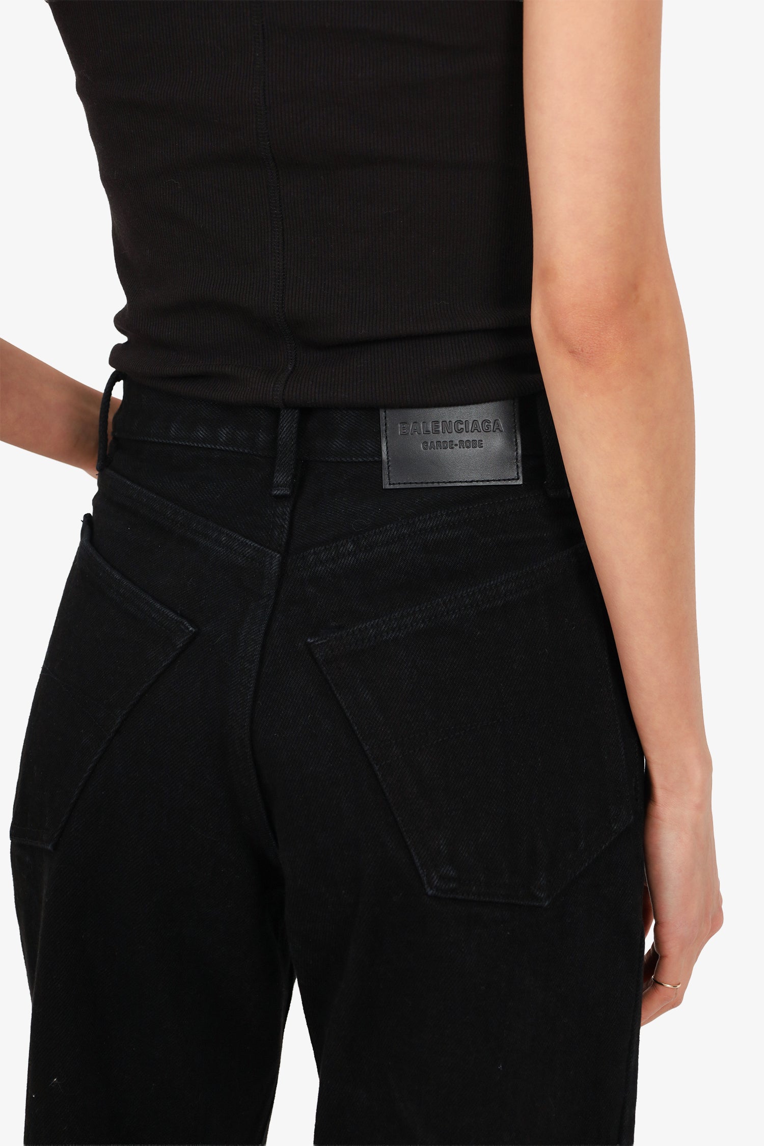 Balenciaga Black Denim Ankle Cut Wide Leg Jeans Size 24