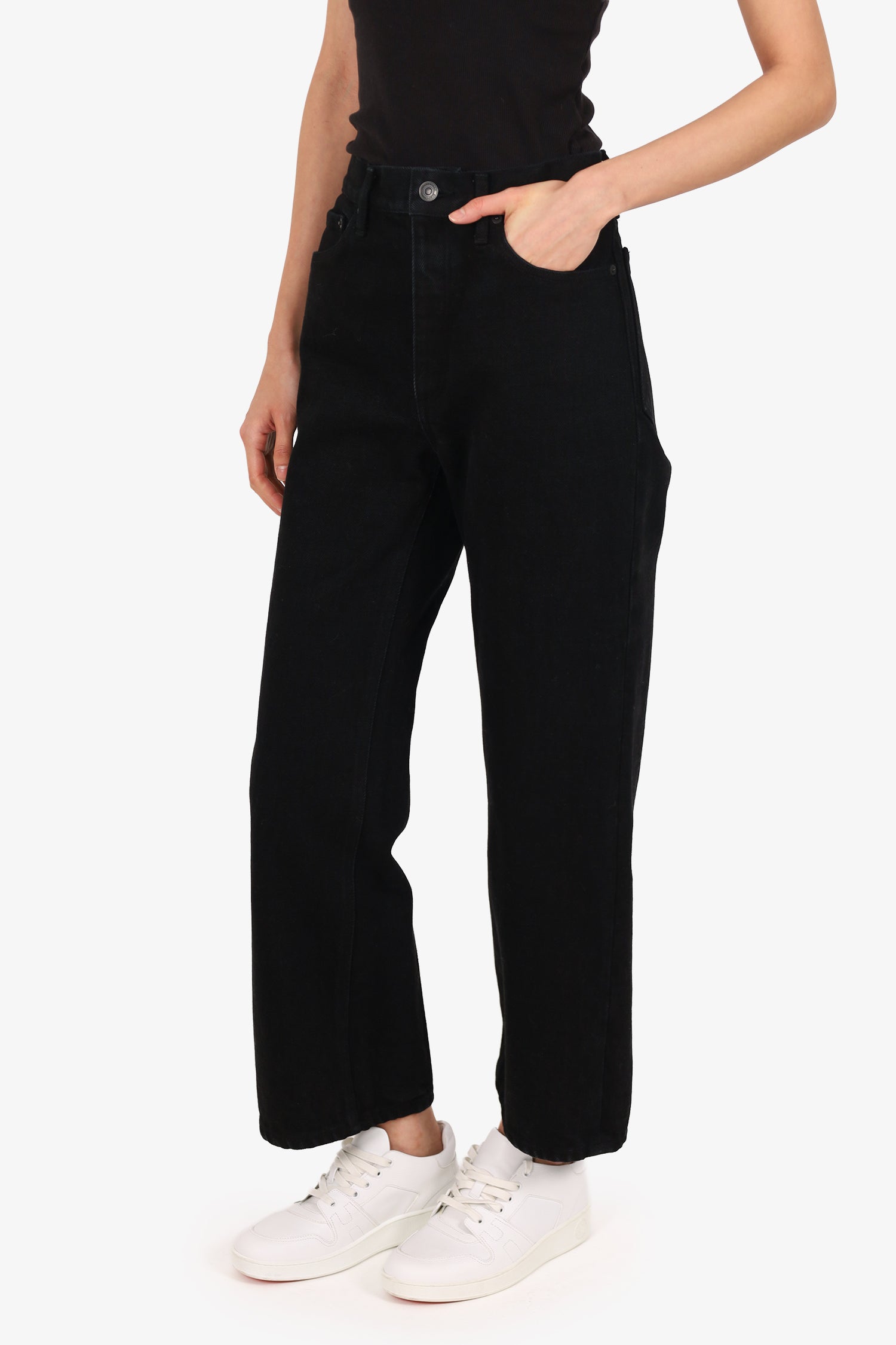 Balenciaga Black Denim Ankle Cut Wide Leg Jeans Size 24