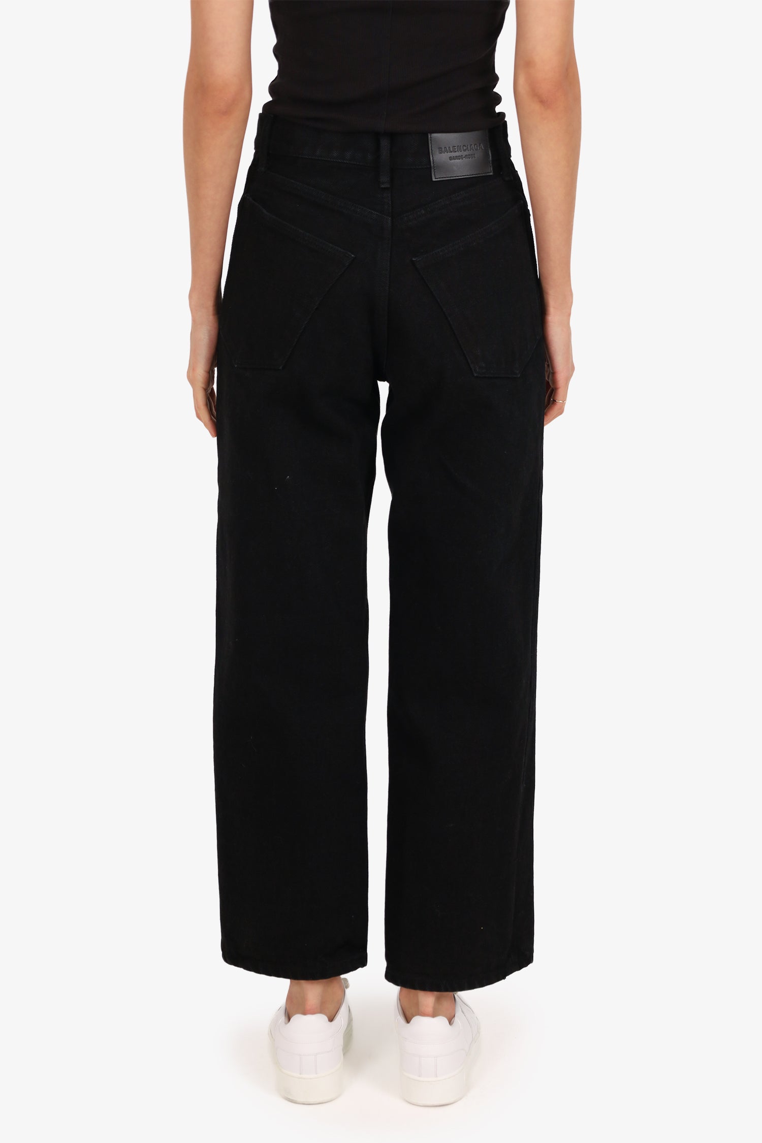 Balenciaga Black Denim Ankle Cut Wide Leg Jeans Size 24