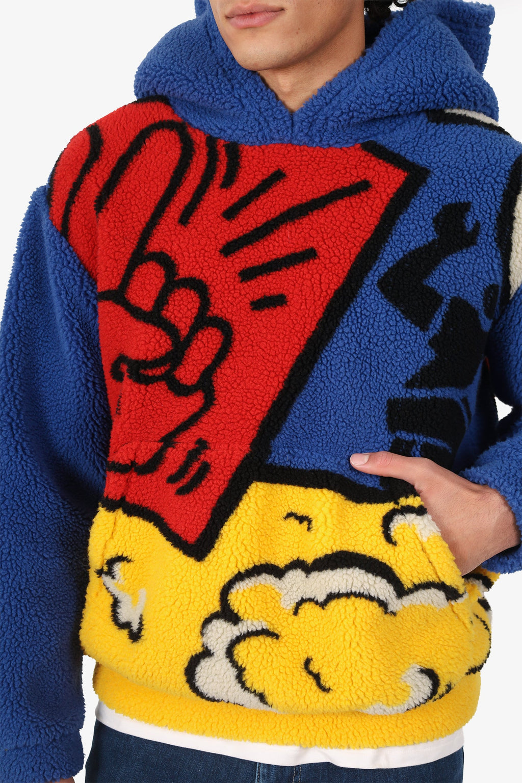 Burberry Blue/Yellow Poster Graphic Fleece Jacquard Hoodie Size S Mens