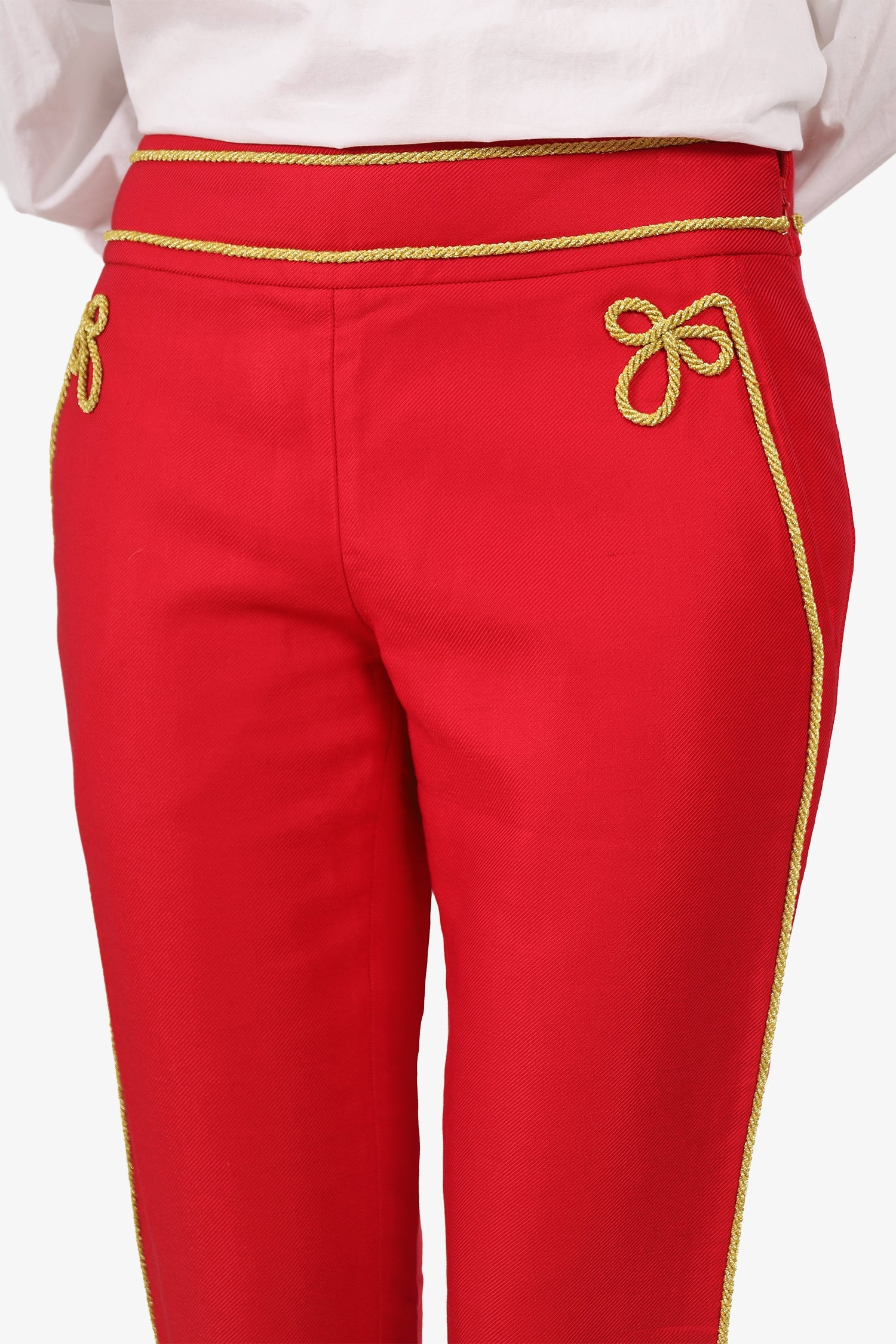 Moschino Couture Red/Gold Pipped Detail Twill Pants Size 6