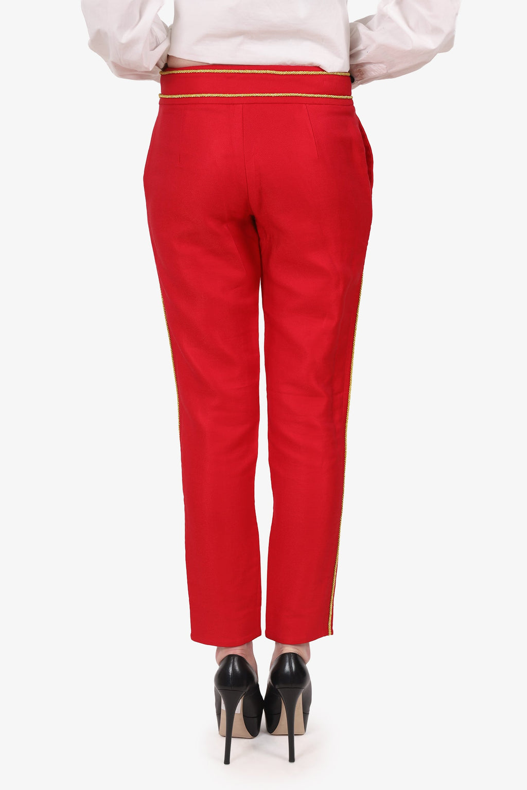 Moschino Couture Red/Gold Pipped Detail Twill Pants Size 6