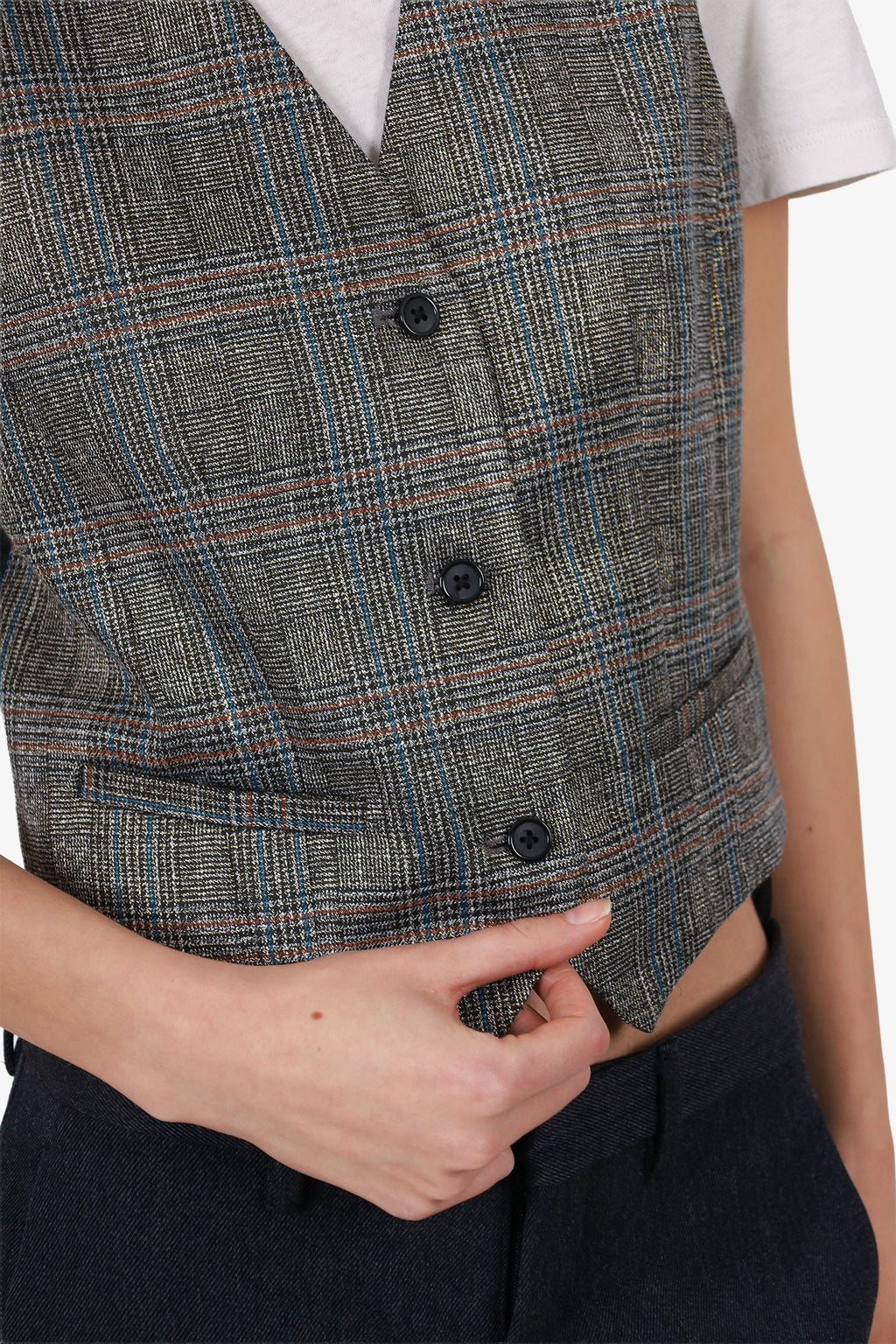 Jason Wu Brown/Gold Metallic Check Waist Coat Size XS