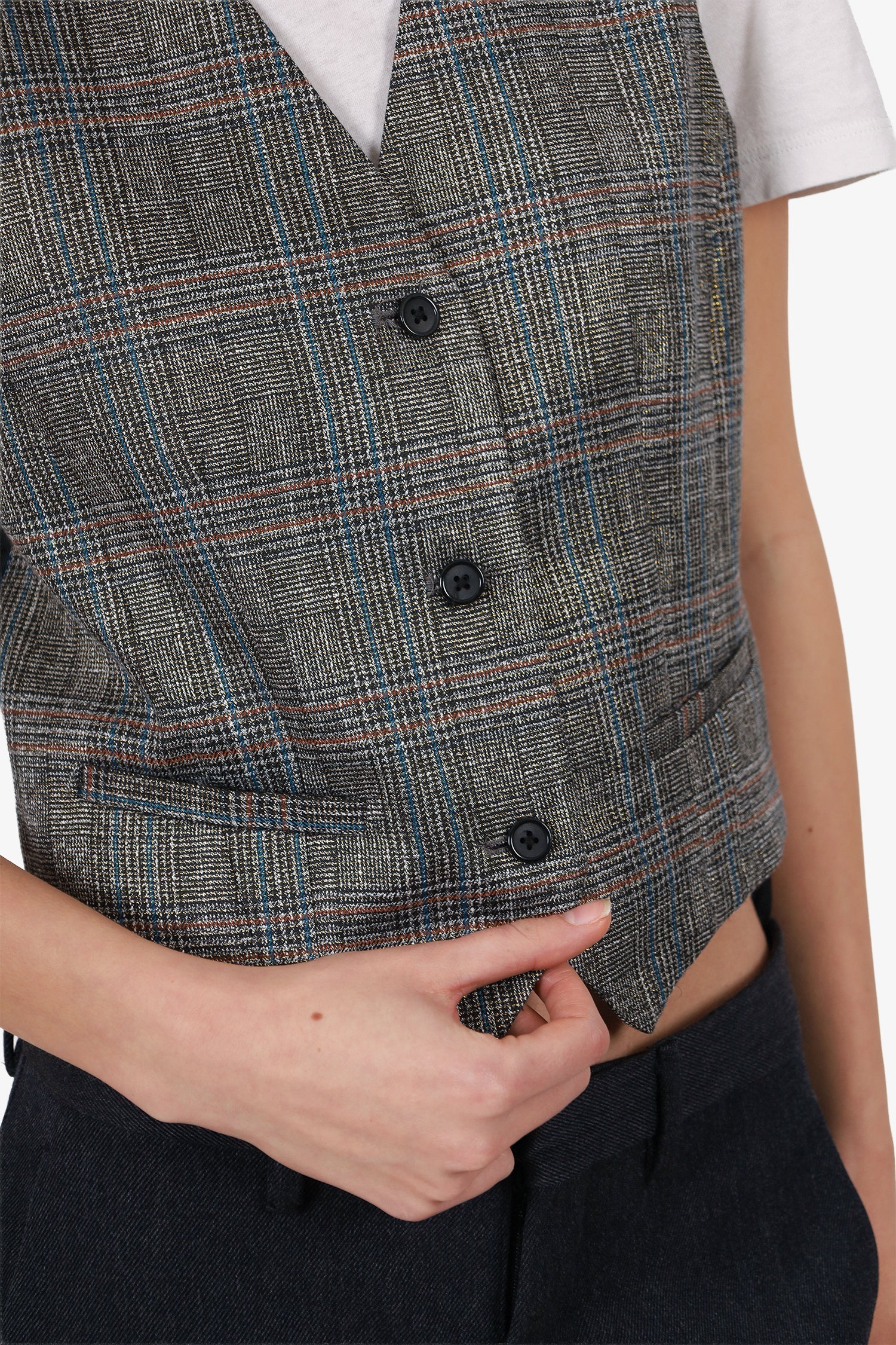 Jason Wu Brown/Gold Metallic Check Waist Coat Size XS