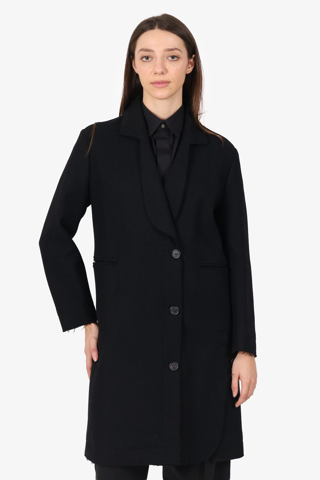 Derek Lam Black Wool/Cashmere Double Breasted Frayed Edge Coat Size 4