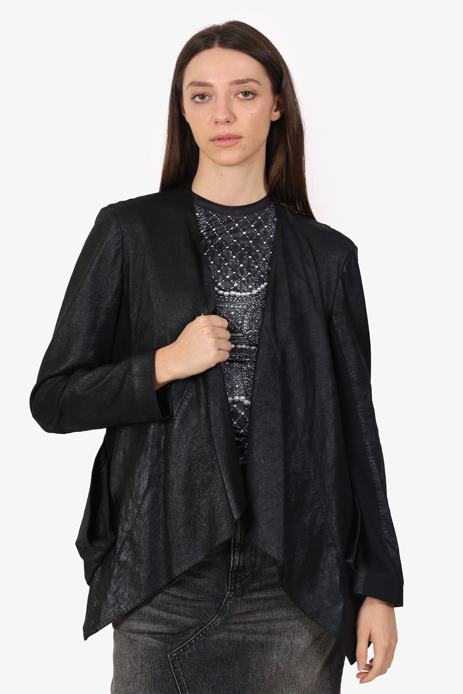 Donna Karen Black Waterfall Front Jacket Estimated Size M