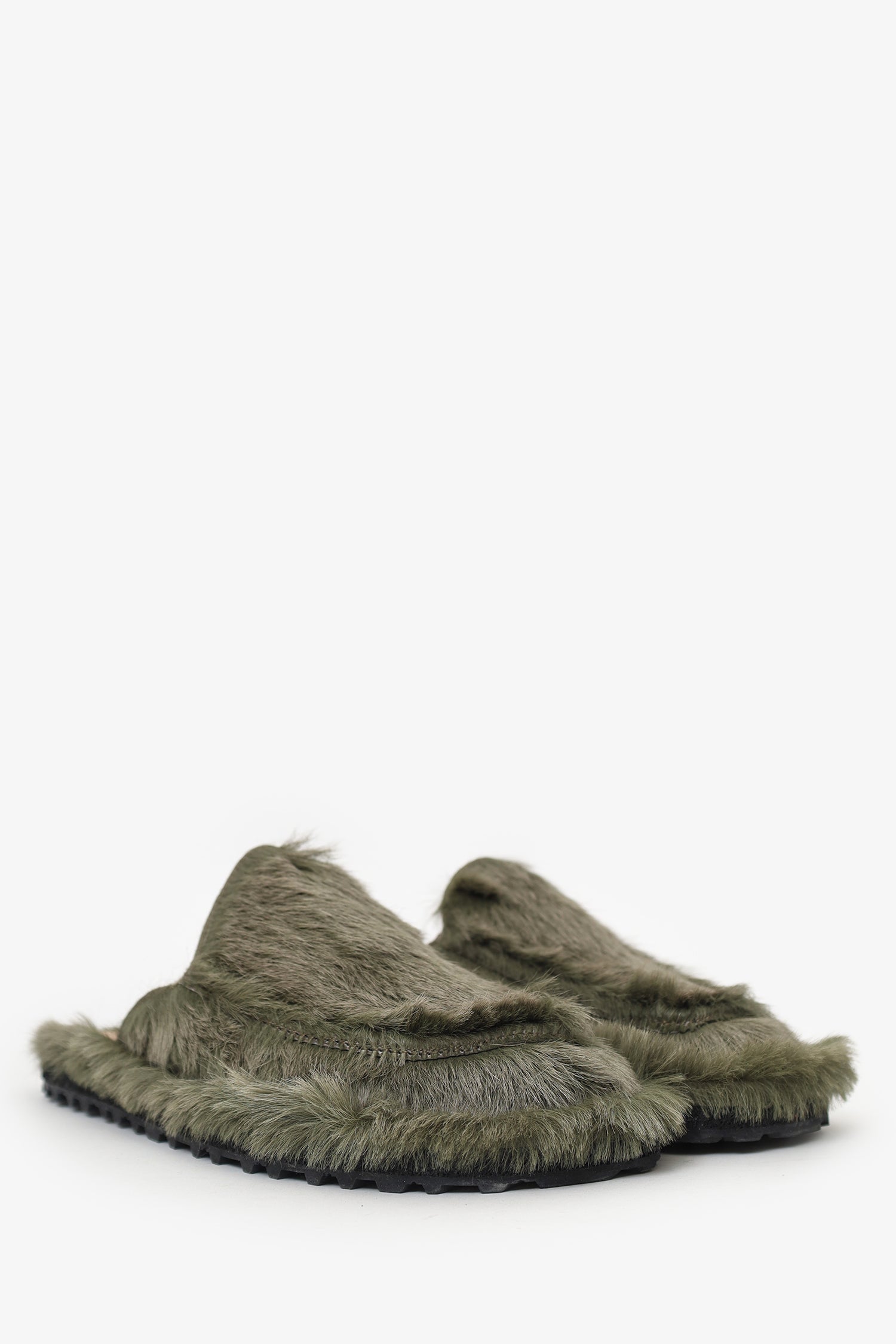 Dries Van Noten Green Pony Hair Mules Size 40 Mens