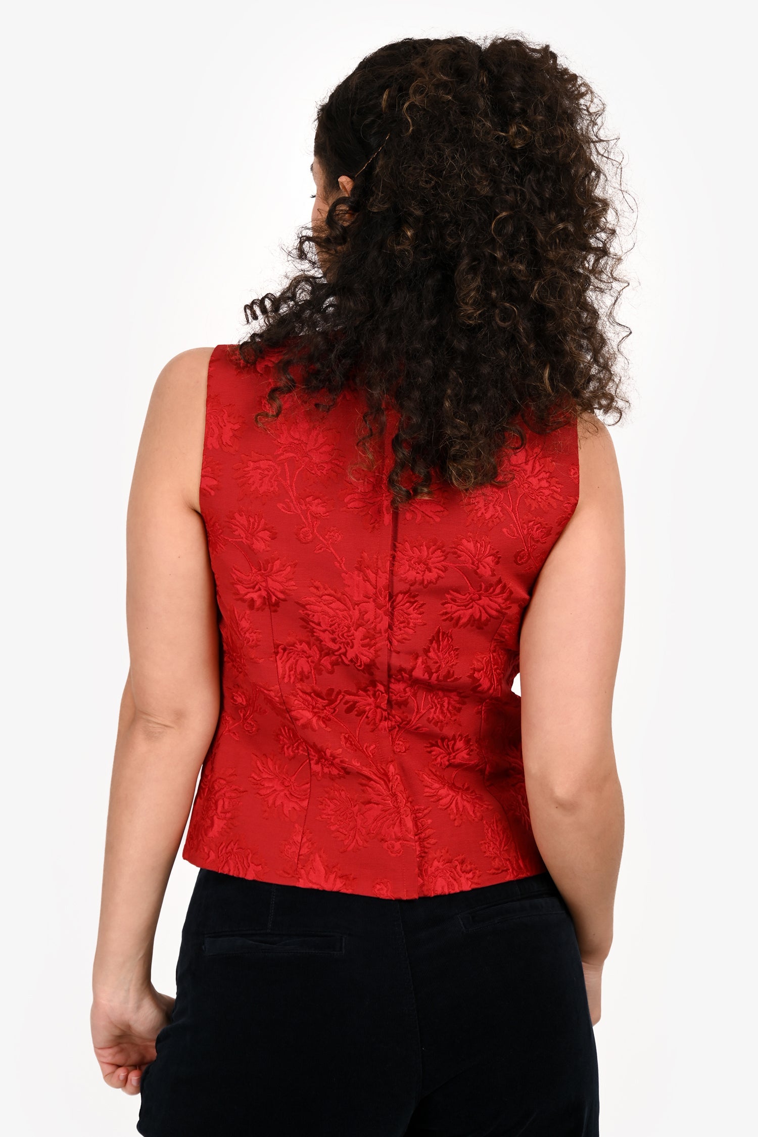 Dolce & Gabbana Red Cotton/Silk Blend Floral Sleeveless Top Size 40