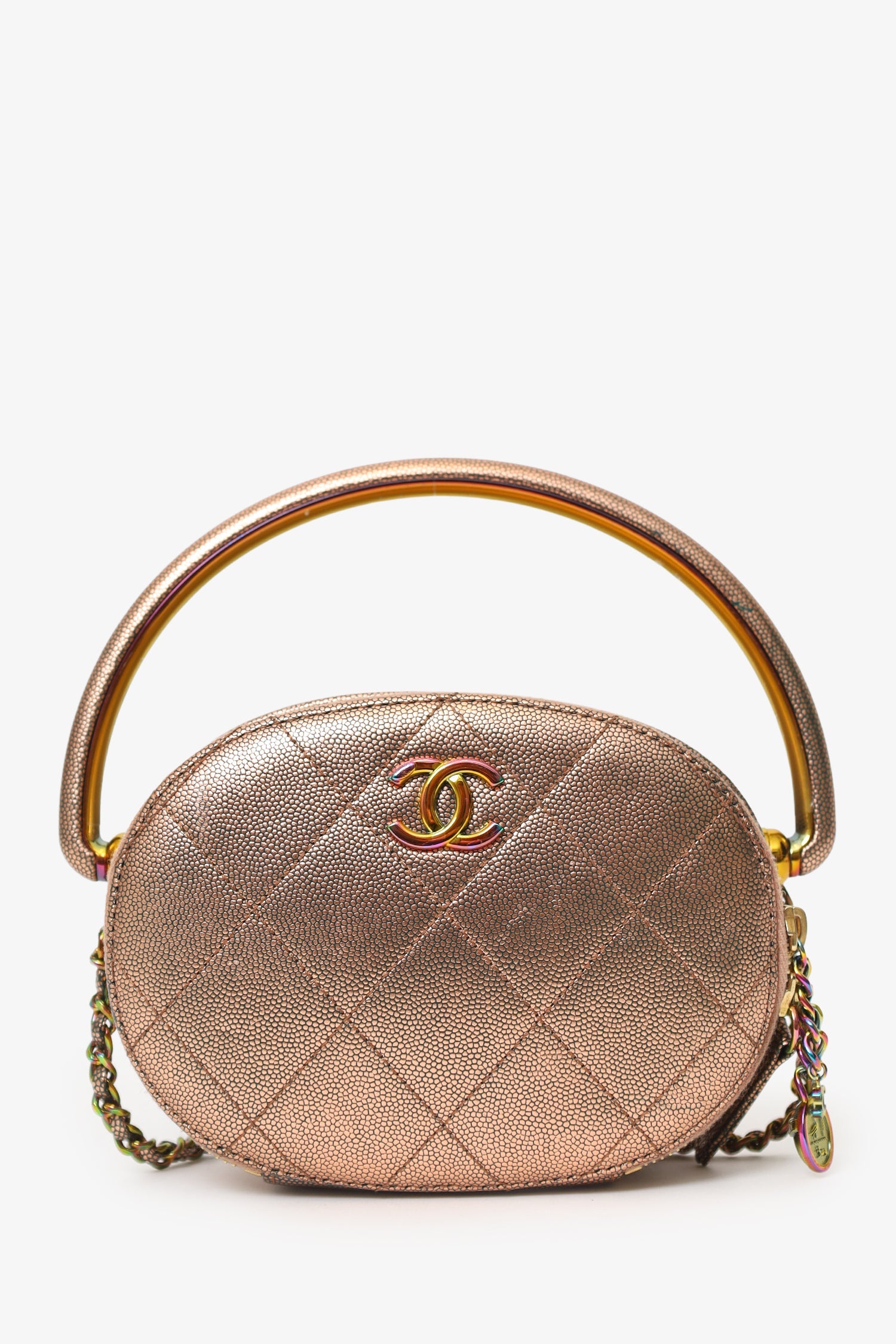 Pre-Loved Chanel™ 2019 Brown Metallic Quilted Caviar Egyptian Amulet Top Handle Camera Case