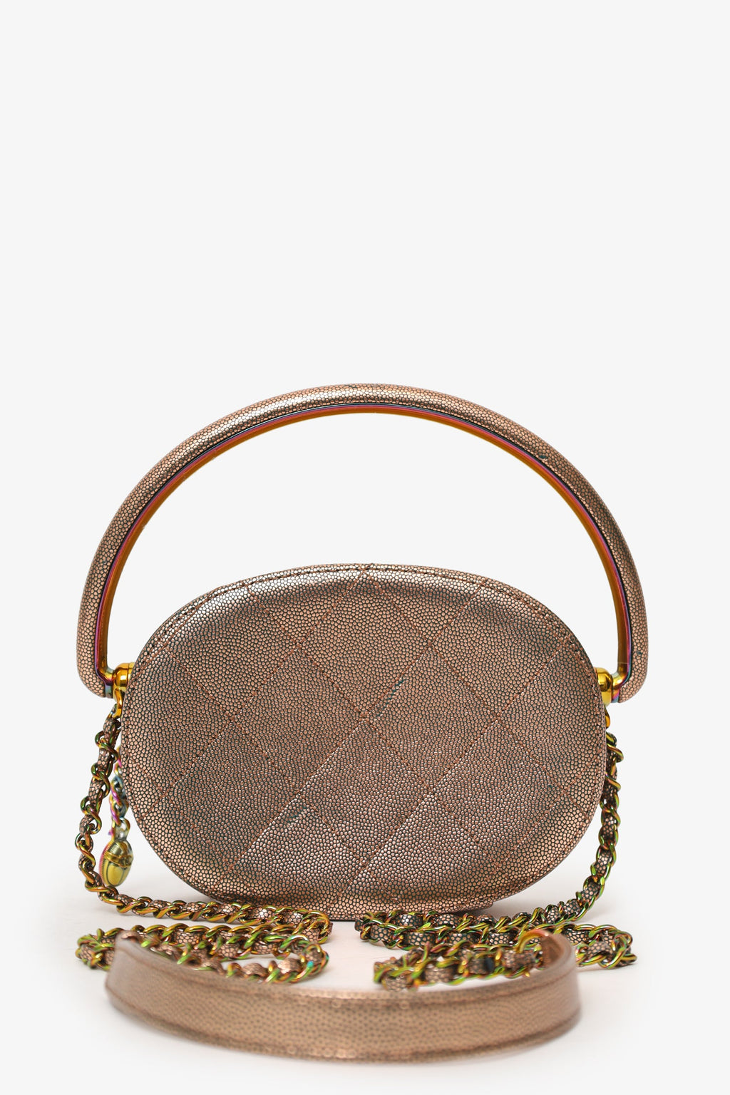 Pre-Loved Chanel™ 2019 Brown Metallic Quilted Caviar Egyptian Amulet Top Handle Camera Case