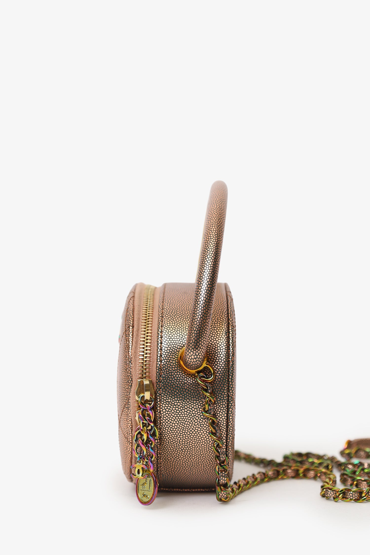 Pre-Loved Chanel™ 2019 Brown Metallic Quilted Caviar Egyptian Amulet Top Handle Camera Case