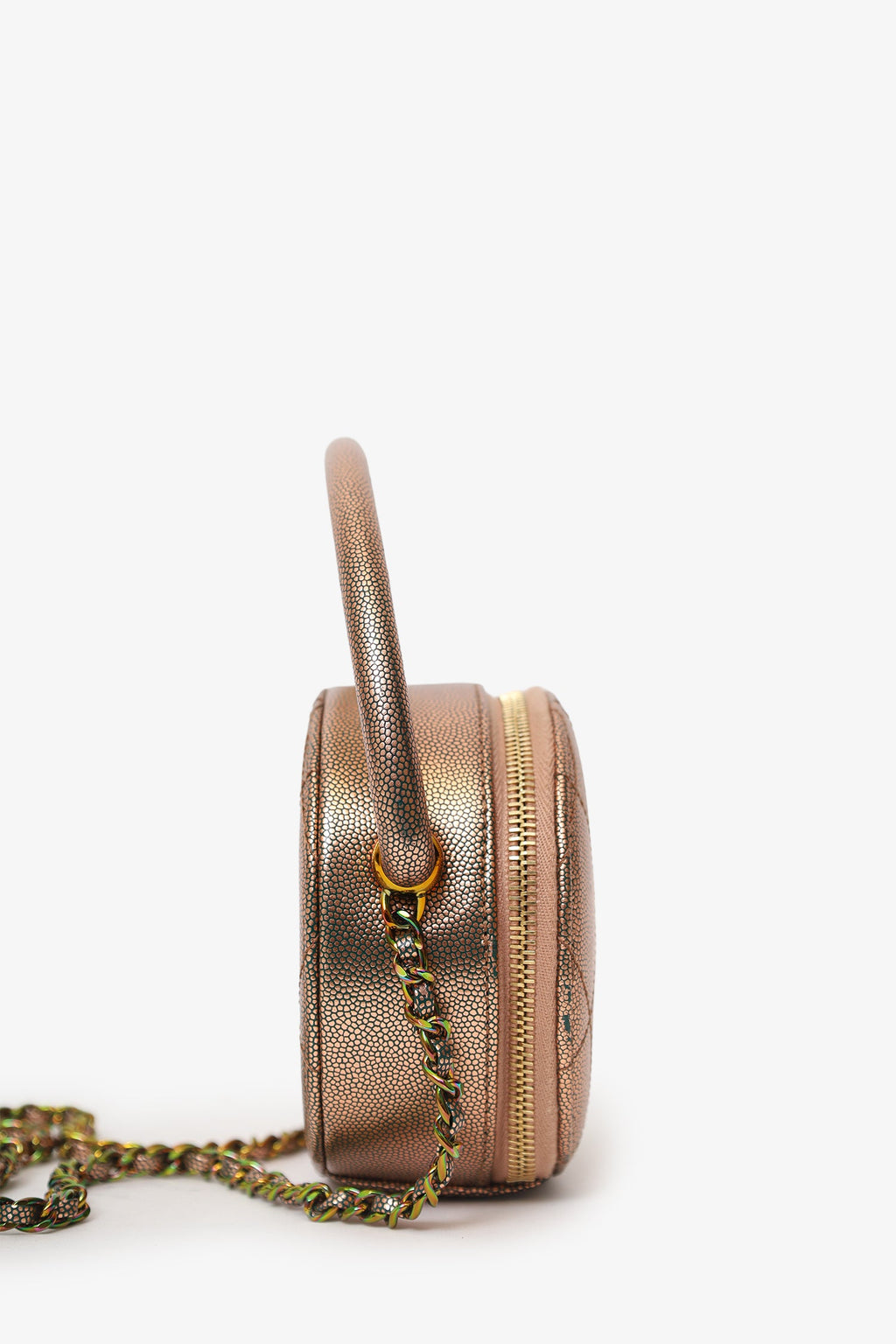 Pre-Loved Chanel™ 2019 Brown Metallic Quilted Caviar Egyptian Amulet Top Handle Camera Case