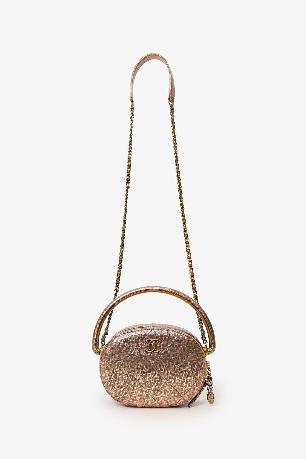 Pre-Loved Chanel™ 2019 Brown Metallic Quilted Caviar Egyptian Amulet Top Handle Camera Case