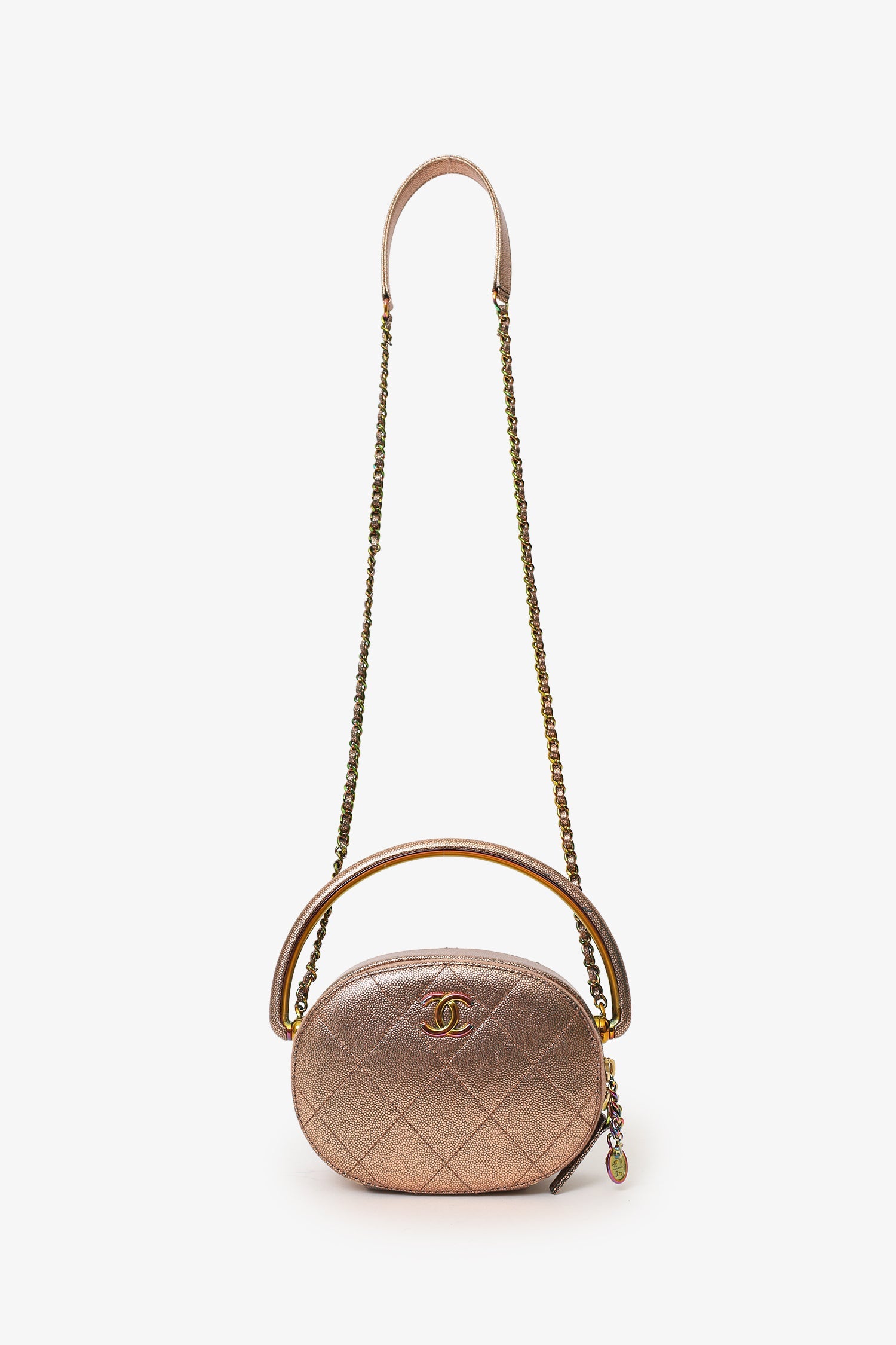 Pre-Loved Chanel™ 2019 Brown Metallic Quilted Caviar Egyptian Amulet Top Handle Camera Case